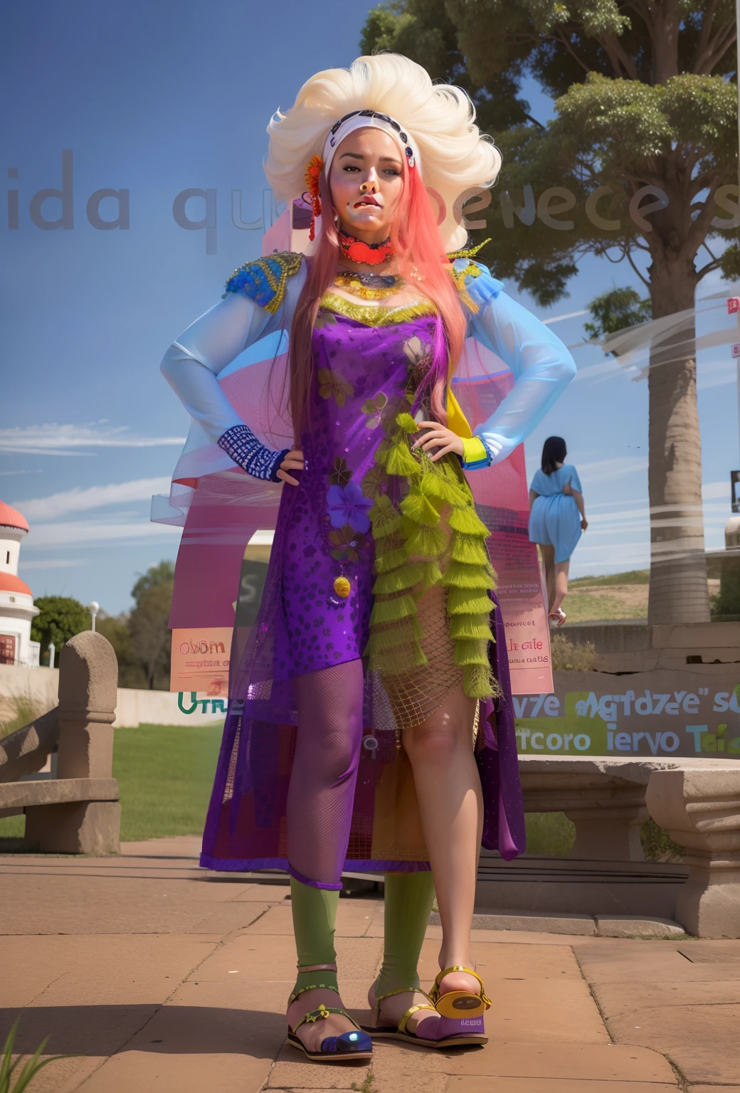 there is a woman standing in front of a large poster, malika favre, by Nándor Katona, portrait full body, andrea rocha, fernanda suarez, full dress of lava showcase, by Amelia Peláez, full body image, caroline gariba, inspired by Felipe Seade, inspired by Maria Helena Vieira da Silva
