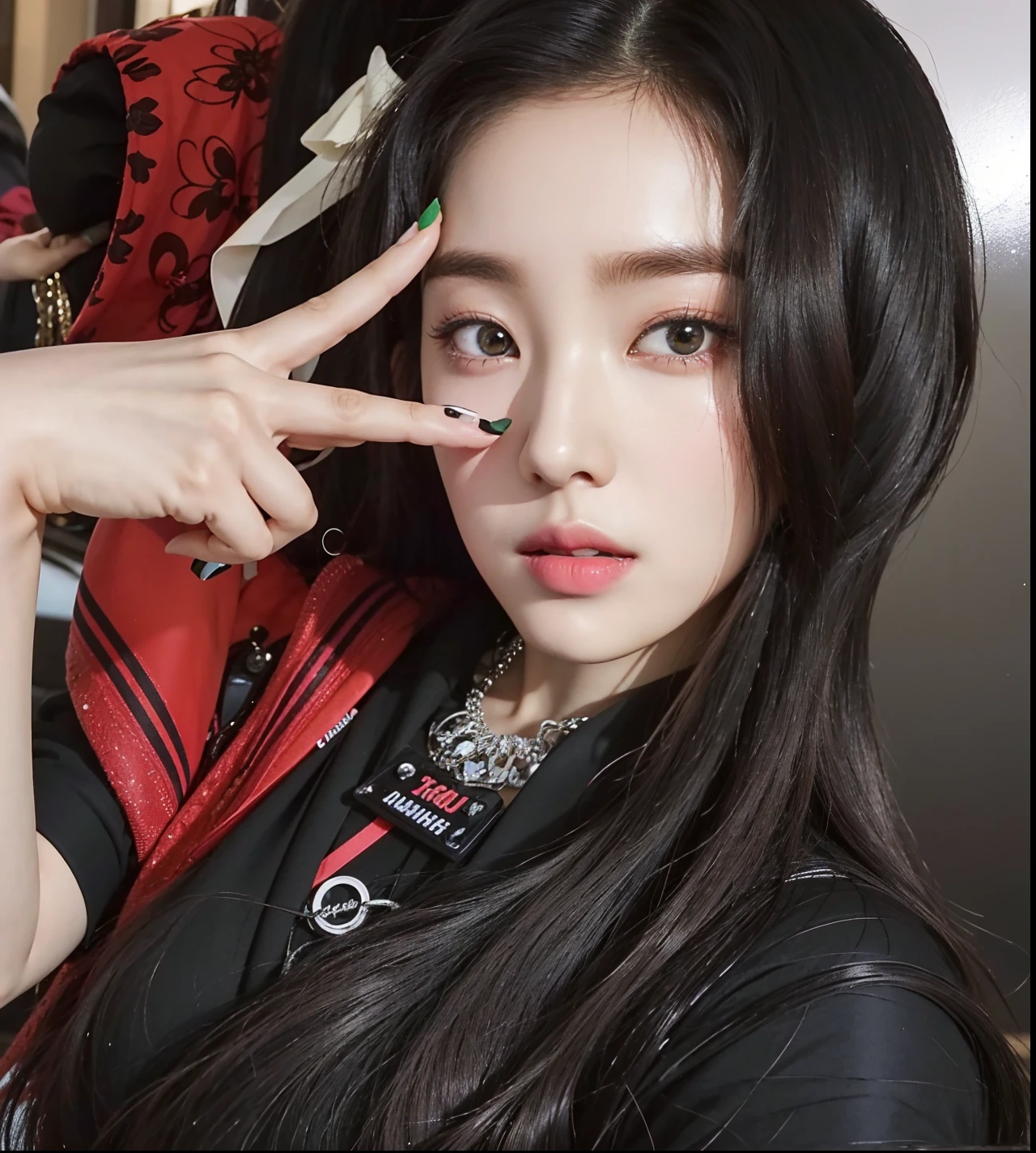 Araffe woman with long black hair and green nails posing for a photo., Jisoo de Blackpink, Jisoo de Blackpink, dilraba dilmurat, Jaeyeon Nam, Jossi de Blackpink, Hermosa Delphine, Lee Ji - Eun, Lee Ji-eun, 🚿🗝📝, Parque Ji-min, Heonhwa Choe