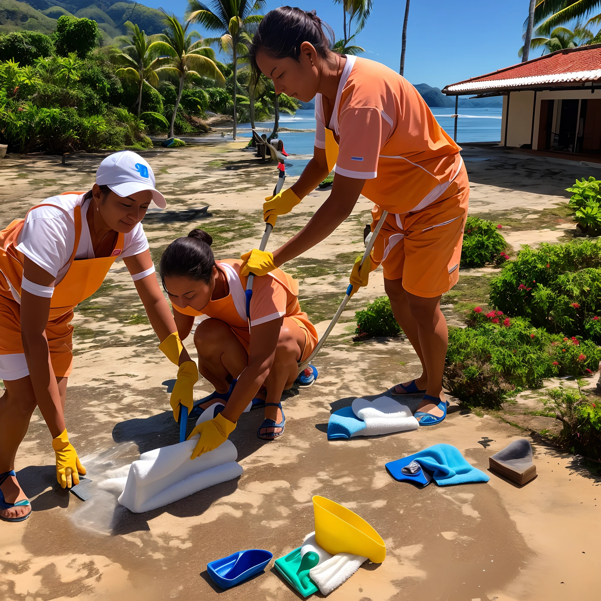 Cleaning models in Ilhabela, on the coast of São Paulo