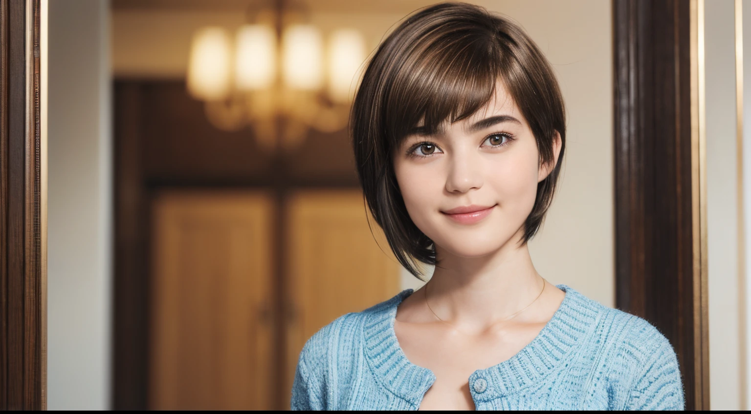 97
(a 20 yo woman,is standing), (A hyper-realistic), (high-level image quality), ((short-hair:1.46)), (Hair smooth), (Gentle smile), (Keep your mouth shut)