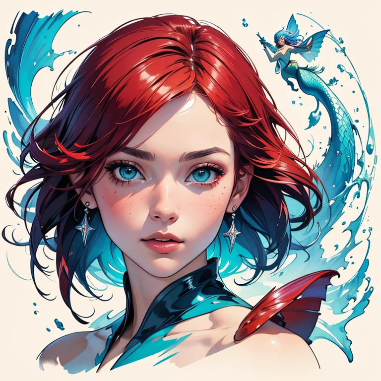 abstract beauty, Ariel (The Little Mermaid), centered, looking at the camera, approaching perfection, dynamic, moonlight, highly detailed, watercolor painting, artstation, concept art, smooth, sharp focus, illustration, art by Carne Griffiths and Wadim Kashin