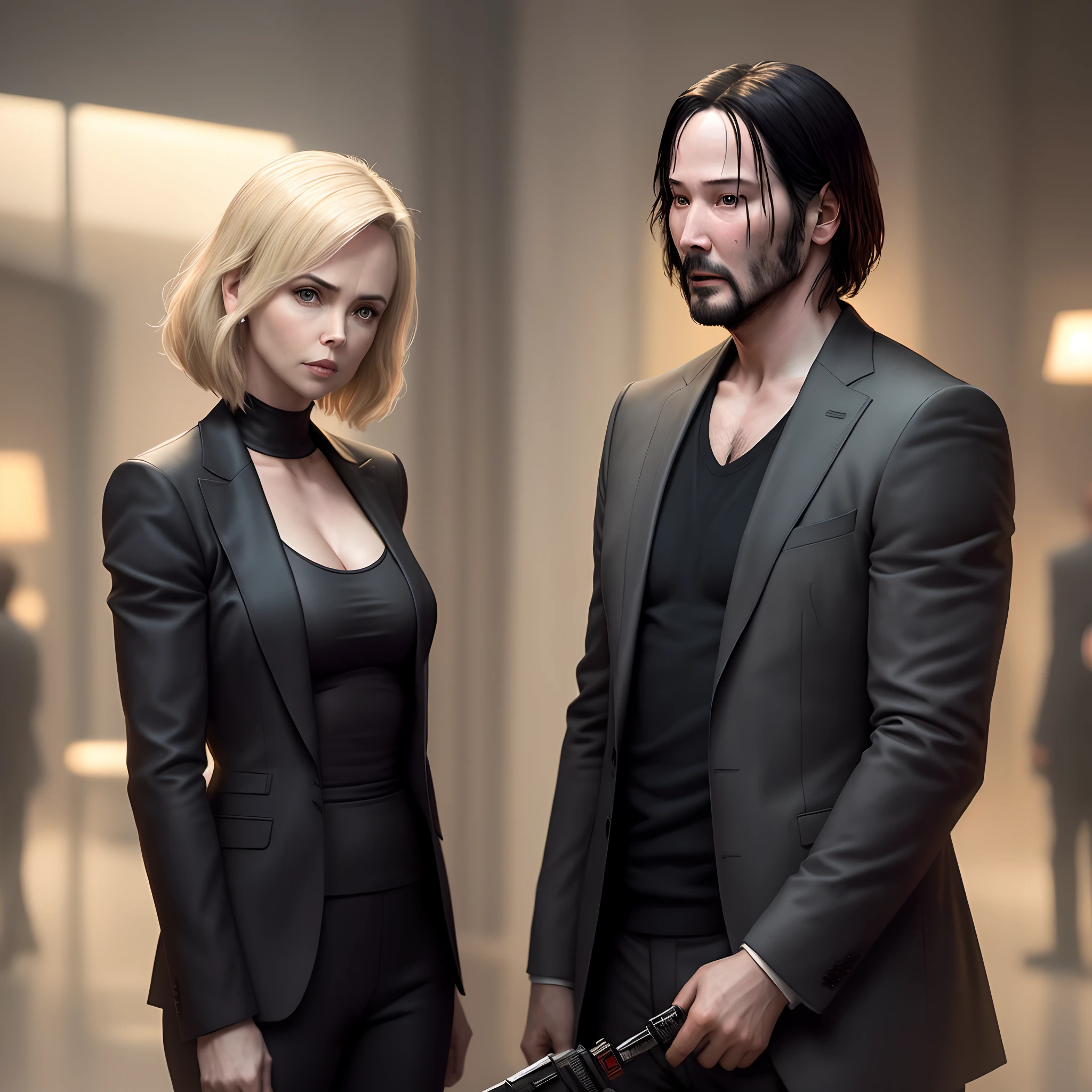 Charlize theron como atomic blond e keanu reeves com john wick