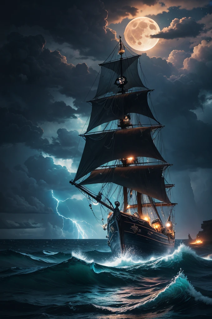 "Generate an ultra-high definition image depicting a colossal cat in hot pursuit of an old pirate ship, which tilts precariously amidst a tempestuous storm. Utilize advanced framing techniques to position the camera at a dramatic angle, capturing the ship's tilt and the towering waves in the background.
Implement a fast shutter speed to freeze the dynamic motion of the scene, ensuring that both the giant cat and the ship's movement are sharply defined. Utilize diffused lighting to enhance the details of the cat's fur and the ship's weathered features.
Employ a slow shutter speed to capture the dramatic movement of the ocean waves, allowing them to blur into ethereal streaks that emphasize the storm's intensity. Experiment with exposure settings to capture the vivid bursts of lightning across the dark sky.
Frame the scene using the rule of thirds, positioning the cat and ship strategically within the composition to evoke a sense of chaos and urgency. Enhance the image's color palette to bring out the dramatic contrasts between the dark, turbulent sea and the dramatic lighting effects of the lightning.
Implement post-processing techniques to refine the image's contrast, sharpness, and color balance, ensuring that every aspect, from the intricate patterns of fur on the cat to the textures of the ship's sails, is rendered with breathtaking clarity.
Ultimately, capture a climactic moment that juxtaposes the fantastical elements of a giant cat and a storm-tossed ship, inviting viewers to witness the collision of nature's fury and imaginative storytelling in an image that speaks of adventure and intrigue."