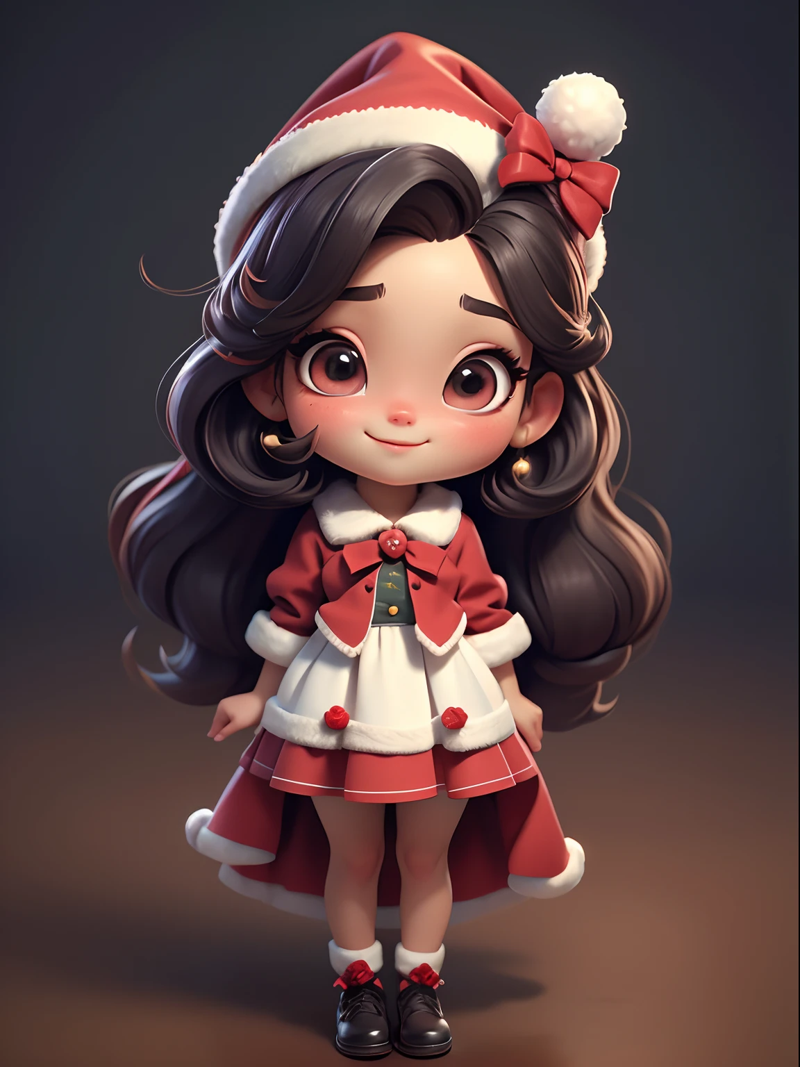 Escolha o tipo de corpo "Chibi" para sua boneca. This usually involves a large head in relation to the body, large eyes and a generally cute appearance. Personalize o rosto. Adicione olhos grandes e expressivos, um sorriso fofo e bochechas rosadas. Escolha um penteado de cabelo castanho escuro que complemente o look. It can be something cute with red Christmas bow. Agora, concentre-se nas roupas. Escolha uma roupa vermelha fofa de Natal. Make sure the clothing is appropriate for the Chibi appearance. Add beautiful details to your clothes. You can use elements such as ruffles, ties, buttons and lace to make the clothes more interesting and festive. Don't forget your shoes! Escolha um sapato bonito que combine com a roupa vermelha de Natal. detalhes fofos, such as Christmas bows or ornaments. Add accessories, se desejar. It can be a Christmas hat with pompoms matching the clothes. adicione um lindo cenario natalino ao fundo, corpo inteiro