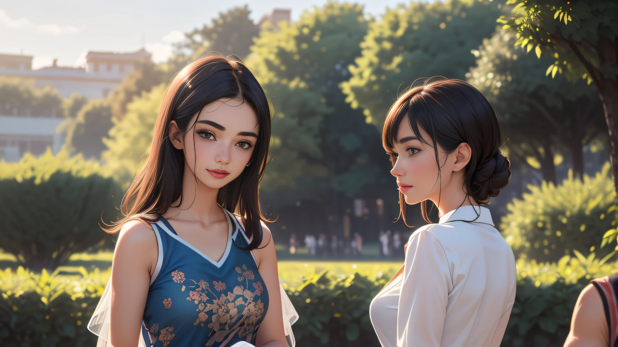 sfw, (Extremely detailed 8k wallpaper:2), (photo:2), (soigne Beautiful girl:2), (gives a lecture to friends:2), detailed (Face and eyes), (hyper realistic:1), (highly detailed:1), (epic realistic:1), rim light, (maximum details:1), cozy, (fullbody:1.3), (looking at viewer:2), (Woman's Attractive Qualities:2), (Attractive Woman:2), (Attractive:2), Smile, Intelligence, Empathy, Gracefulness, Sense of Style, Fitness, Grooming, Optimism, (Sensitivity:2), Sincerity, Romantic Gestures, Playfulness, Fashion Sense, (Sensuality:2), Charm, Modesty, Thoughtfulness, (Femininity:1), Flirtatiousness, Warmth, (Physical attractiveness:2), A beautiful smile, A love of life, strength and power, vulnerability, curiosity, wonder, love, (nature background:2), kawaii, waifu, Beautiful breasts, (attractive body:2), (Beautiful body:2), Beautiful pose, attractive pose, (Beautiful legs:1.0), (spread legs:1.0), (Beautiful clothes:1), (classic clothes:2), (elegant clothes:2), (European clothes:2), detailed clothes, (skirt:1), (blouse:1), (provocative pose)