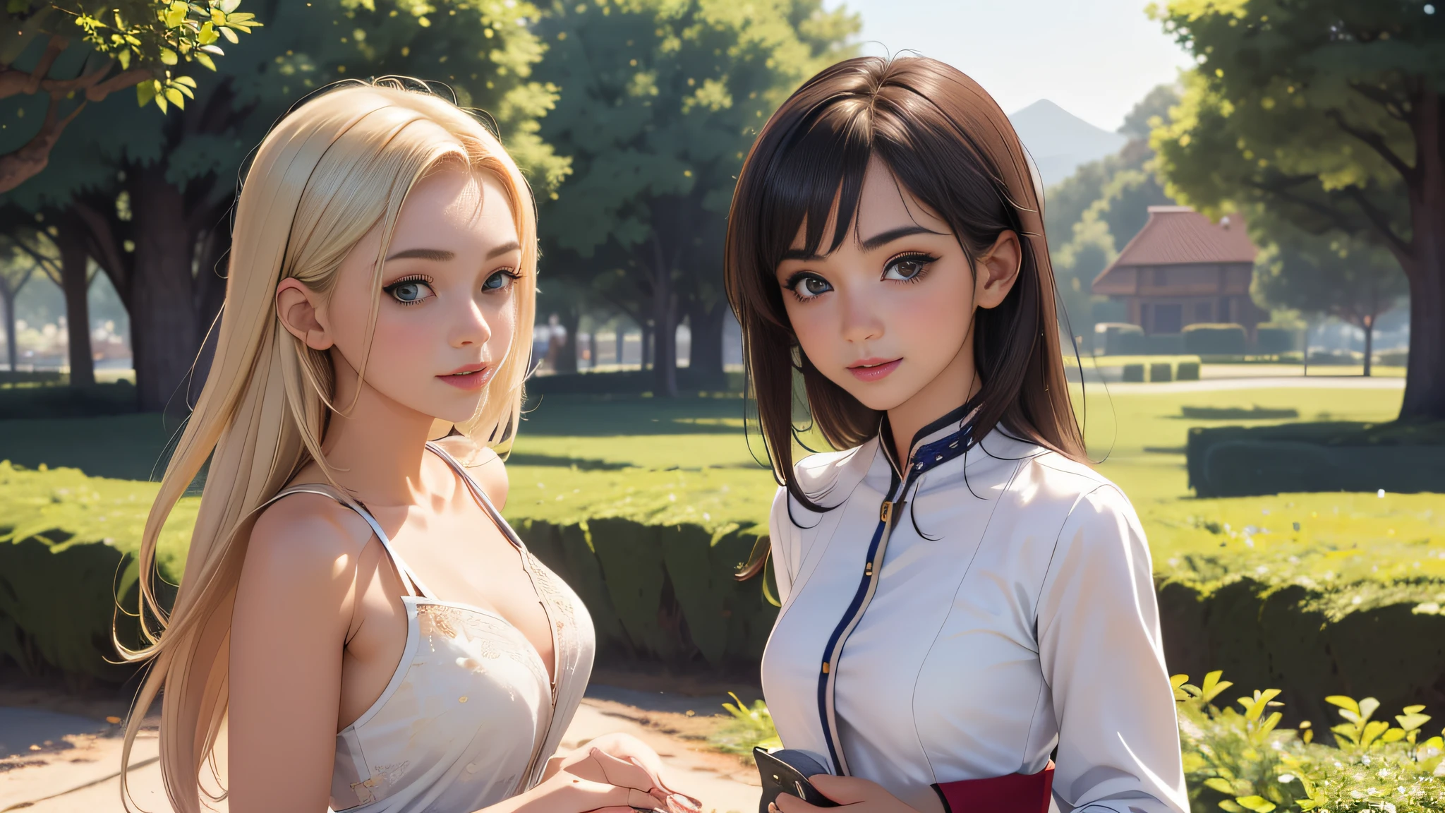 sfw, (Extremely detailed 8k wallpaper:2), (photo:2), (soigne Beautiful girl:2), (gives a lecture to friends:2), detailed (Face and eyes), (hyper realistic:1), (highly detailed:1), (epic realistic:1), rim light, (maximum details:1), cozy, (fullbody:1.3), (looking at viewer:2), (Woman's Attractive Qualities:2), (Attractive Woman:2), (Attractive:2), Smile, Intelligence, Empathy, Gracefulness, Sense of Style, Fitness, Grooming, Optimism, (Sensitivity:2), Sincerity, Romantic Gestures, Playfulness, Fashion Sense, (Sensuality:2), Charm, Modesty, Thoughtfulness, (Femininity:1), Flirtatiousness, Warmth, (Physical attractiveness:2), A beautiful smile, A love of life, strength and power, vulnerability, curiosity, wonder, love, (nature background:2), kawaii, waifu, Beautiful breasts, (attractive body:2), (Beautiful body:2), Beautiful pose, attractive pose, (Beautiful legs:1.0), (spread legs:1.0), (Beautiful clothes:1), (classic clothes:2), (elegant clothes:2), (European clothes:2), detailed clothes, (skirt:1), (blouse:1), (provocative pose)