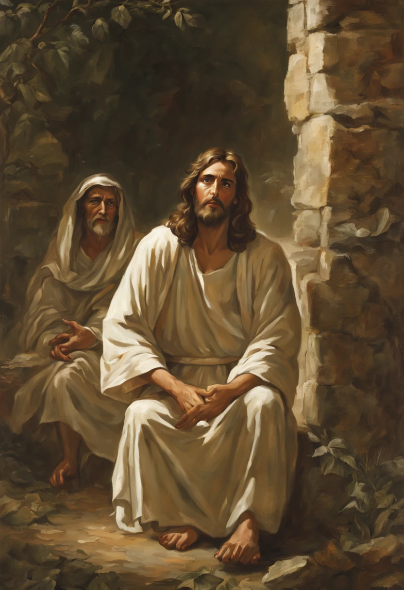 Painting of Jesus holding the body of a man in a mountain landscape, Biblical Painting, Biblical imagery, Epic biblical depictions, Biblical Art, Bible illustrations, Moses, making: Friedrich Gouermann(Friedrich Gauermann), in door : Georg Scholz, in door : Gregory Seekinger, in door : Julius Exner, making: Karel Stech, The Ancient Bible, in door : Cristofano Alori