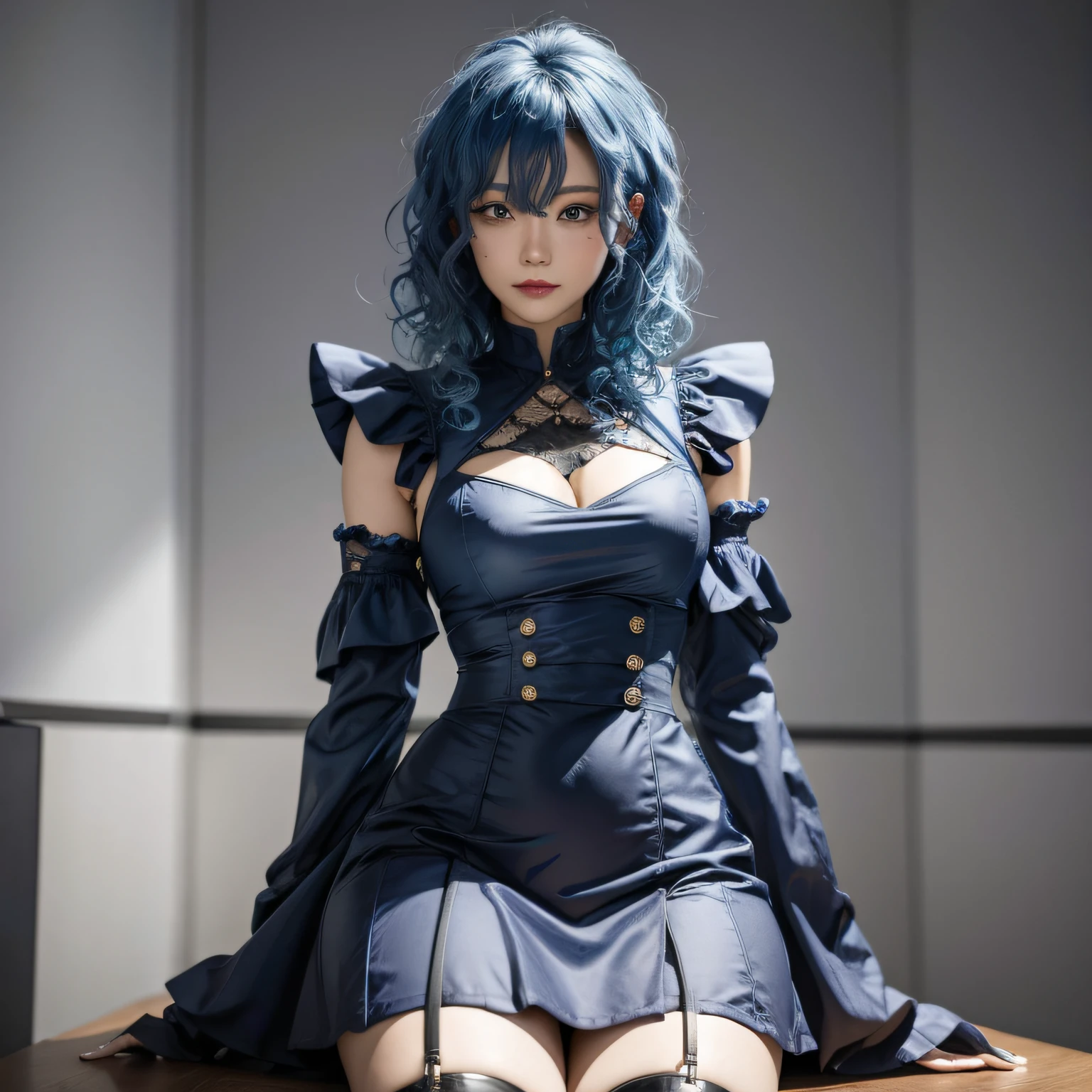blue curly hair
