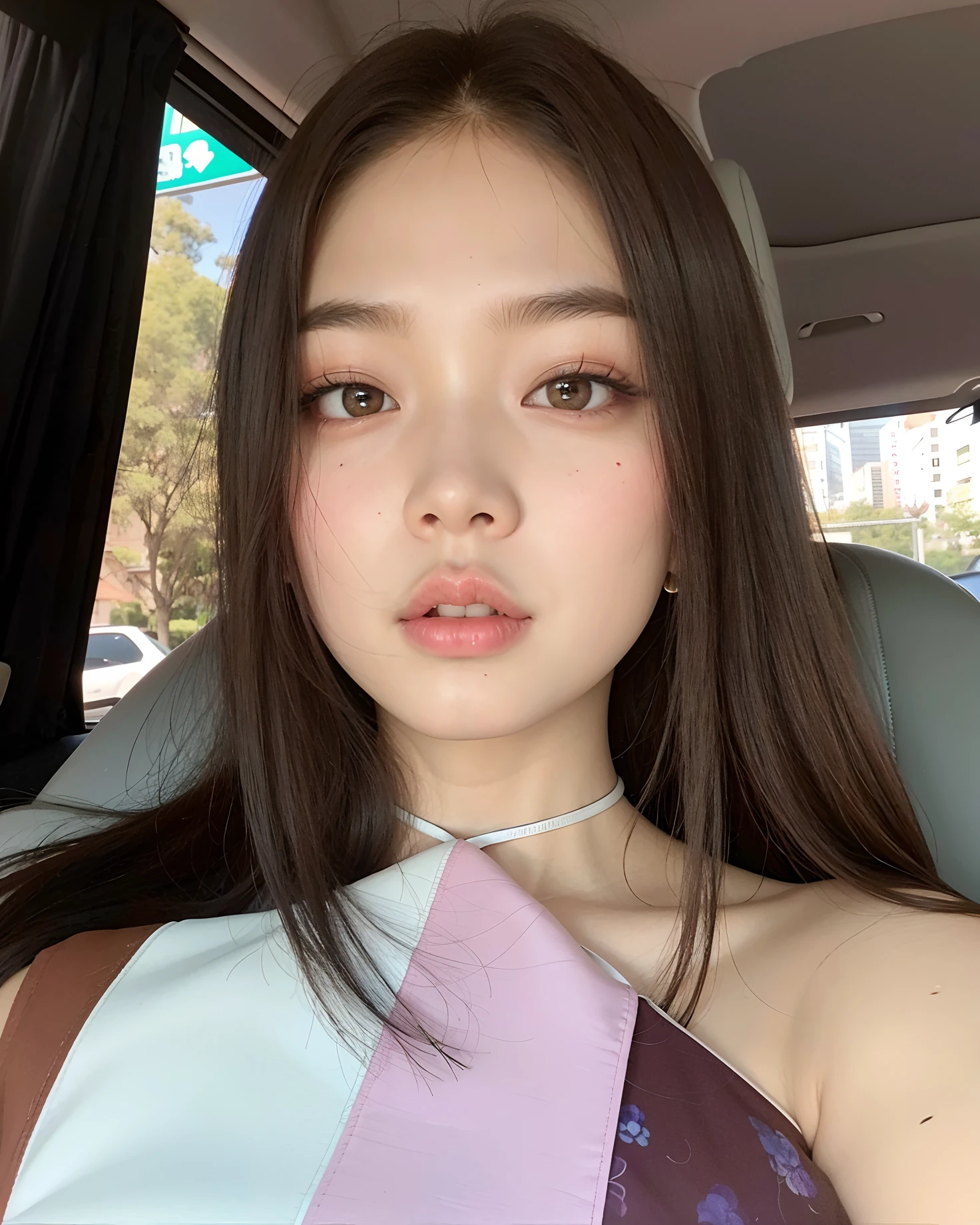 Asian woman araffed in a car with a purple and blue dress, jennie blackpink, Jaeyeon Nam, Mulher sul-coreana bonita, Parque Roseanne do Blackpink, young adorable korean face, Heonhwa Choe, jossi do blackpink, Parque Ji-min, Gongbi, wan adorable korean face, Retrato de Jossi de Blackpink, linda mulher coreana jovem