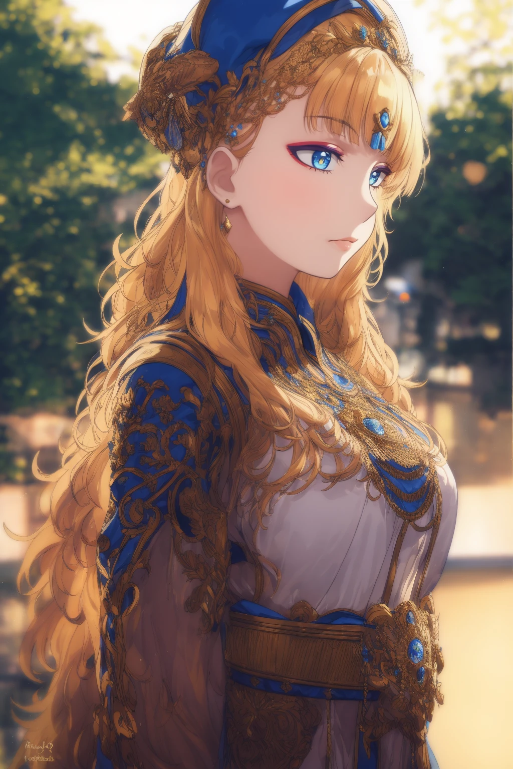 (best quality,4k,highres),detailed eyes,detailed lips,ultra-detailed face,wavy long hair,beautiful detailed eyes,beautiful detailed lips,extremely detailed eyes and face,longeyelashes,woman-medieval-cloths,priestess,curvy,tunic,galko,girl, solo,priestess outfit,gyaru style,dress,full body,woman,character portrait,portrait,studio lighting,,colorful,vivid colors,mysterious,soft lighting,bokeh,medieval theme,casual attire,confident expression