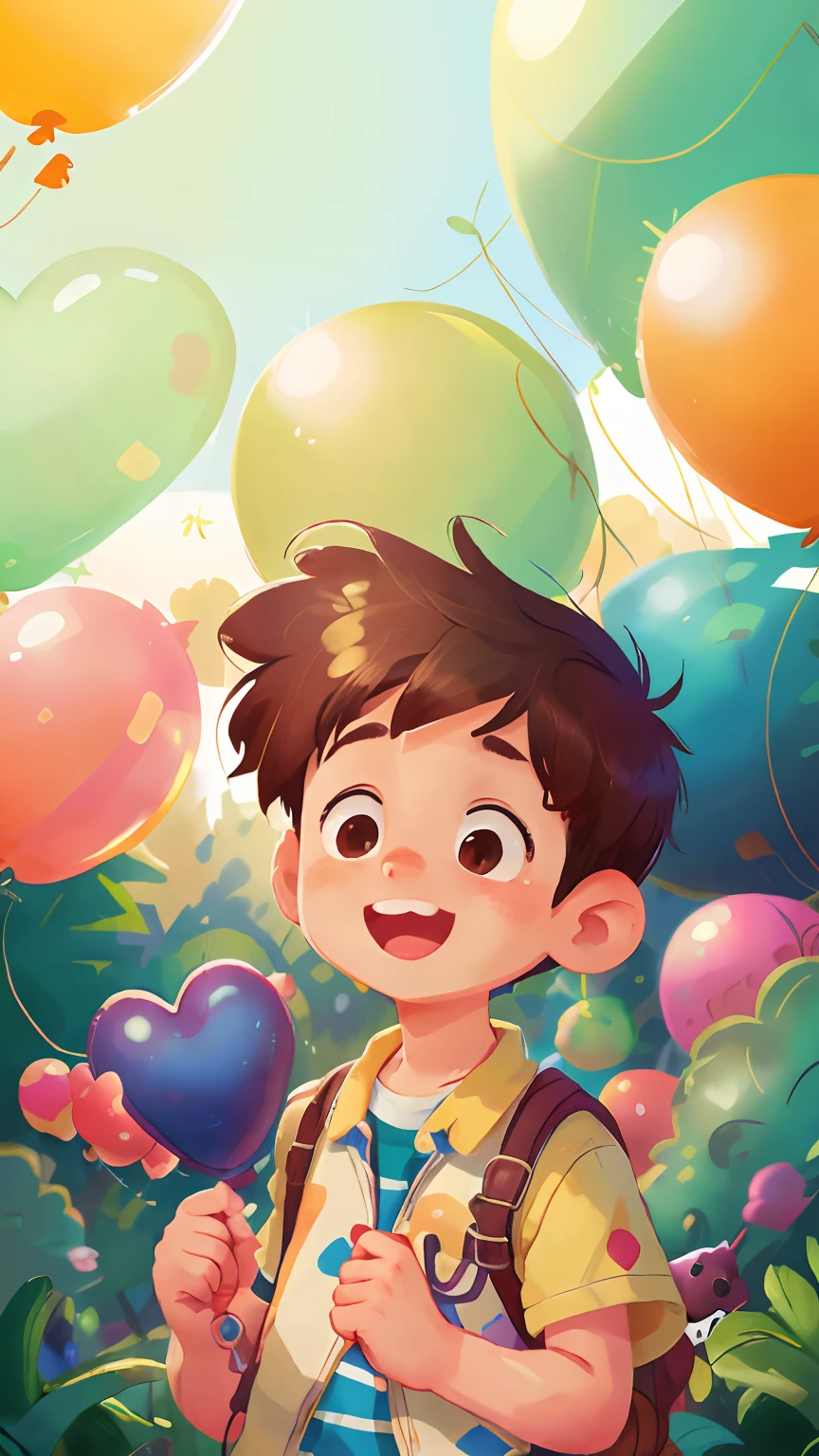 A boy, zoo, many balloons, happy, happy, perfect quality, clear focus (clutter - home: 0.8), (masterpiece: 1.2) (realistic: 1.2) (bokeh) (best quality) (detailed skin: 1.3) (intricate details) (8K) (detail eyes) (sharp focus), (happy)
