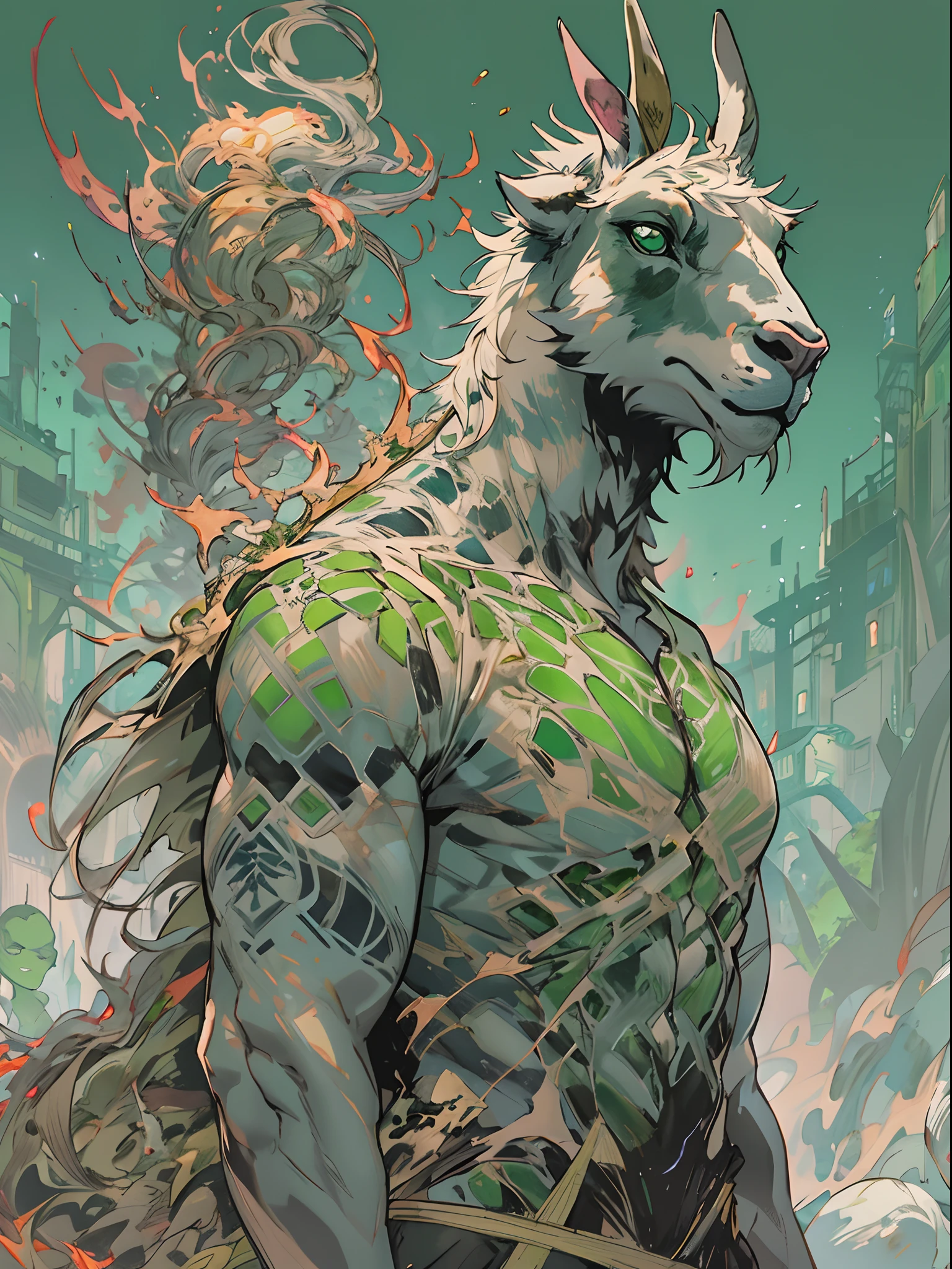 un primer plano de un hombre con una llama verde en la cabeza y torso, humano resplandeciente, Como se ilustra en Top Cow Comics, Brillando en poder, Sosteniendo fuego verde, Hoja de alma verde brillante,esqueleto,esqueleto humano,huesesos,deretirse,nuclear,(1hombre)
