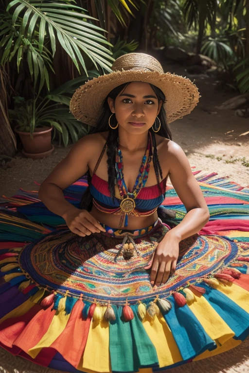 amazona, indigena, Brasil, exuberante selva, Vida silvestre vibrante, majestuosas cascadas, trajes tribales tradicionales, pinturas corporales intrincadas, aerial  view, mystic atmosphere, follaje denso, Rituales antiguos, danzas tribales, exotic fruits, colores vibrantes, Niebla misteriosa, tesoros escondidos, tropical paradise, Flora diferente, indigenous crafts, Rica biodiversidad, Serene rivers, authentic culture, Spiritual Connection, Coexistencia armoniosa, Traditional music, vibrant energy, Maravillas naturales, vibrant birds, Tradiciones antiguas, Espiritualidad profunda, historia profundamente arraigada, Paisajes cautivadores, Impresionantes puestas de sol, Belleza impresionante, tradiciones unicas, Ancient wisdom, Celebraciones vibrantes, diversidad cultural, Desierto virgen, Pueblos escondidos, Saberes ancestrales, magical encounters. (La mejor calidad,4k,8k,Altas Resoluciones,Obra maestra:1.2),Ultra detallado,(realista,fotorrealista,fotorrealista:1.37), HDR, UHD, Studio lighting, Pintura ultrafina, foco nítido, physically based representation, extreme detail description, profesional, vivid colors, Bokeh, Retratos, Paisaje, Cinematographer, Artistas conceptuales, tonos terrosos, warm lighting.