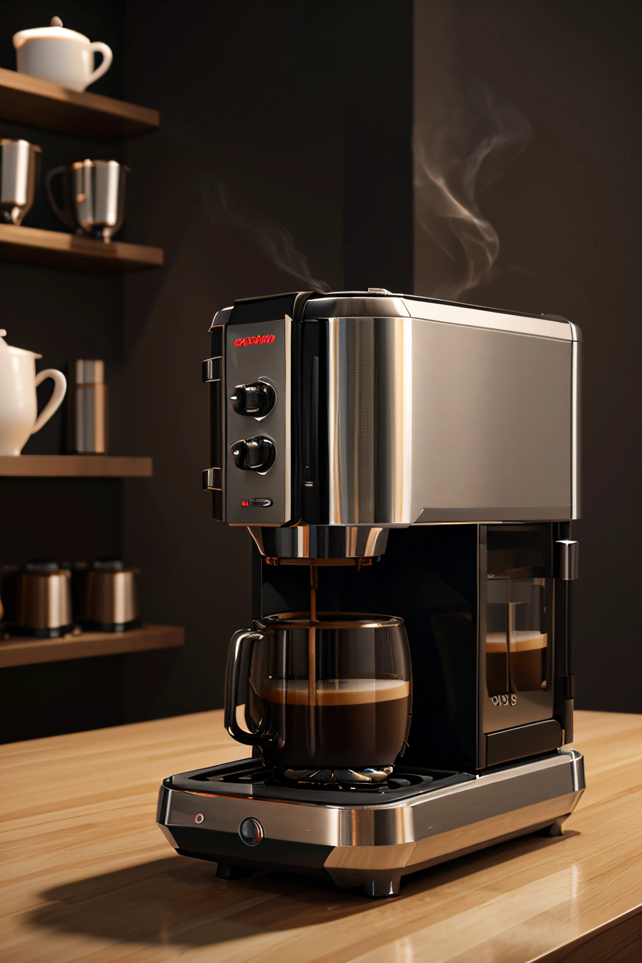 futuristic coffee making machine, making an espresso in 3d