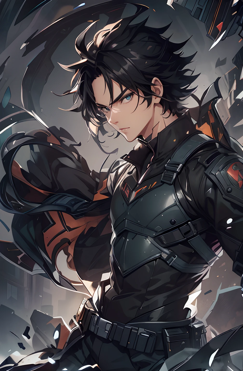 《the original god》Arataki Kazuto , male people， chest muscle， Sexy , Venom symbiote for your body, Black mucus of the body , into venom, venomize，Black bodysuit，（Cloak），Red cape，Abs，（Adult male）（（Venom possession，venom symbiote）），over-Tortoise Man，Battle damage，((Masterpiece)), ((Best quality)), Ultra detailed,((illustration)), Dynamic Angle, Detailed light, (Delicate eyes), Floating, 1boy, Male focus, Head, Clothing, Yellow eyes, necklace, tattoo, (Forehead:0.8), (ahoge:0.8), jewelry, brunette color hair,apathy，Ray， chest muscle， Sexy , Venom symbiote for your body, Black mucus of the body , （into venom）, Venom，frontage，Bust photo，White tight-fitting top，spiderman outfit，style of anime4 K， 4K anime wallpaper， Badass anime 8 K， 4 k comic wallpaper， young anime man， Anime boys， Anime wallpapers 4 k， Anime wallpaper 4K， High quality anime art style， Anime moe art style， Anime art wallpaper 8 K， Anime art wallpaper 4 K， RGB lighting，