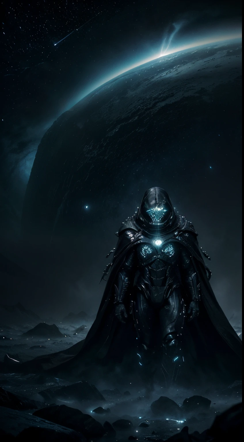 In eerie stillness, a cataclysmic vortex of swirling darkness engulfs everything in its path. This spine-chilling spectacle captures a terrifying singularity event, resembling a photograph frozen in time. The image is hauntingly vivid, showcasing the indescribable power of the black hole as it devours stars and galaxies. The contrast between the inky void and the electric bursts of dying stars creates a stunning visual impact, intensified by the impeccable clarity and vibrant colors of the image. Every detail is impeccably rendered, from the intricate tendrils of the celestial abyss to the piercing terror reflected in distant observers' eyes. This spine-tingling masterpiece captivates viewers and immerses them in the harrowing reality of a universe consumed by an unstoppable force. by alex1shved