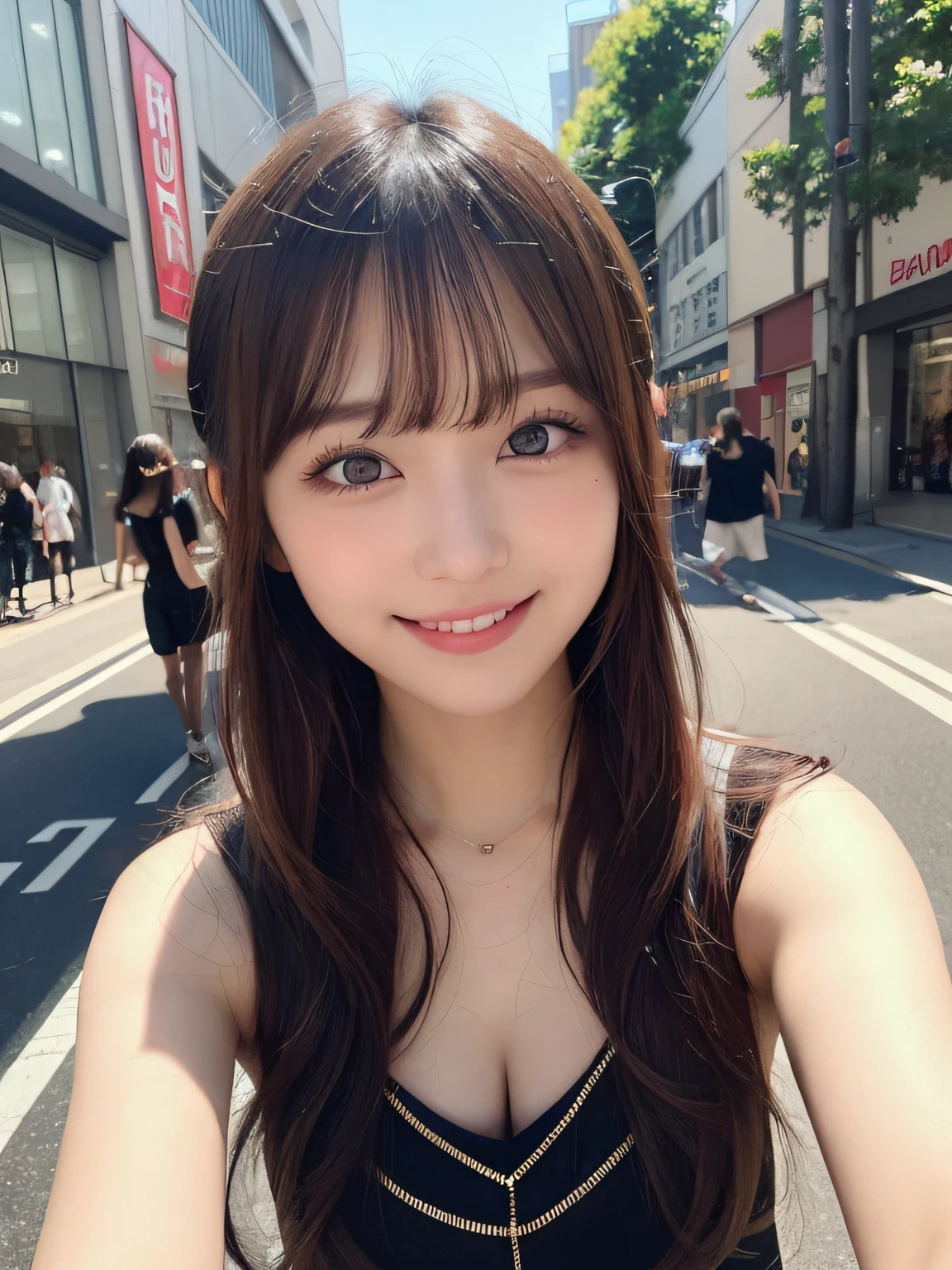 masutepiece, 2 girls in、Best Quality, Illustration, Ultra-detailed, finely detail, hight resolution, 8K Wallpaper, Perfect dynamic composition, Beautiful detailed eyes, Women's Fashion,Natural Color Lip, twin-tail hair. Bold sexy poses,Smile,Harajuku、 girl、Cute、Sexy shot looking at camera,