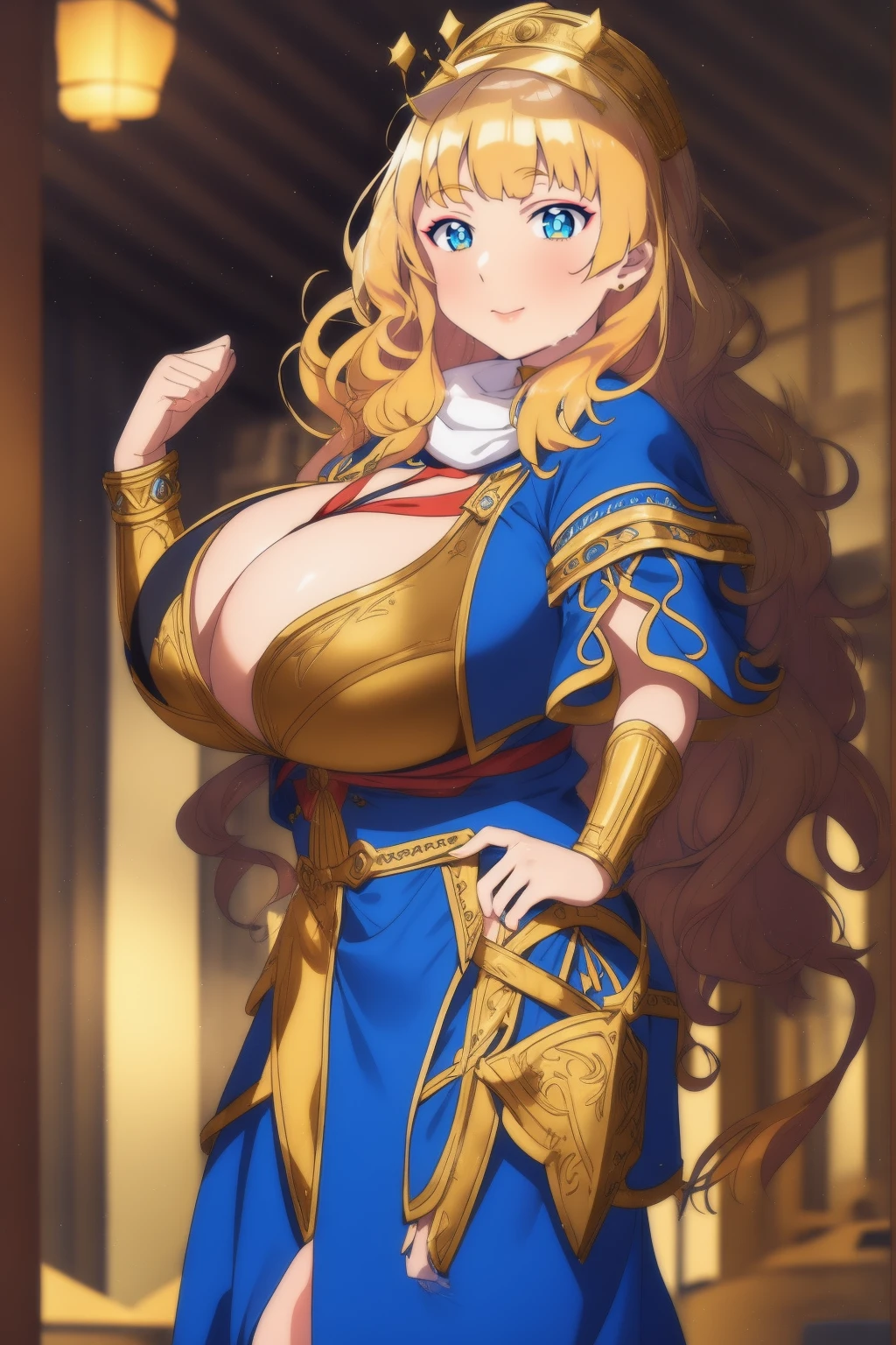 galko,1girl, solo,woman-medieval-cloths,priestess, full body, gyaru, huge breast, curvy, full body,