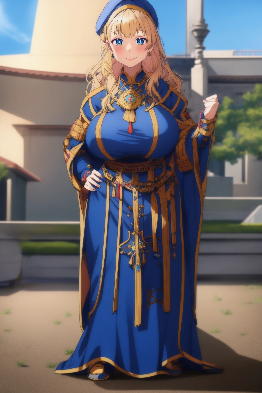 galko,1girl, solo,woman-medieval-cloths,priestess, full body, gyaru, huge breast, curvy, full body,