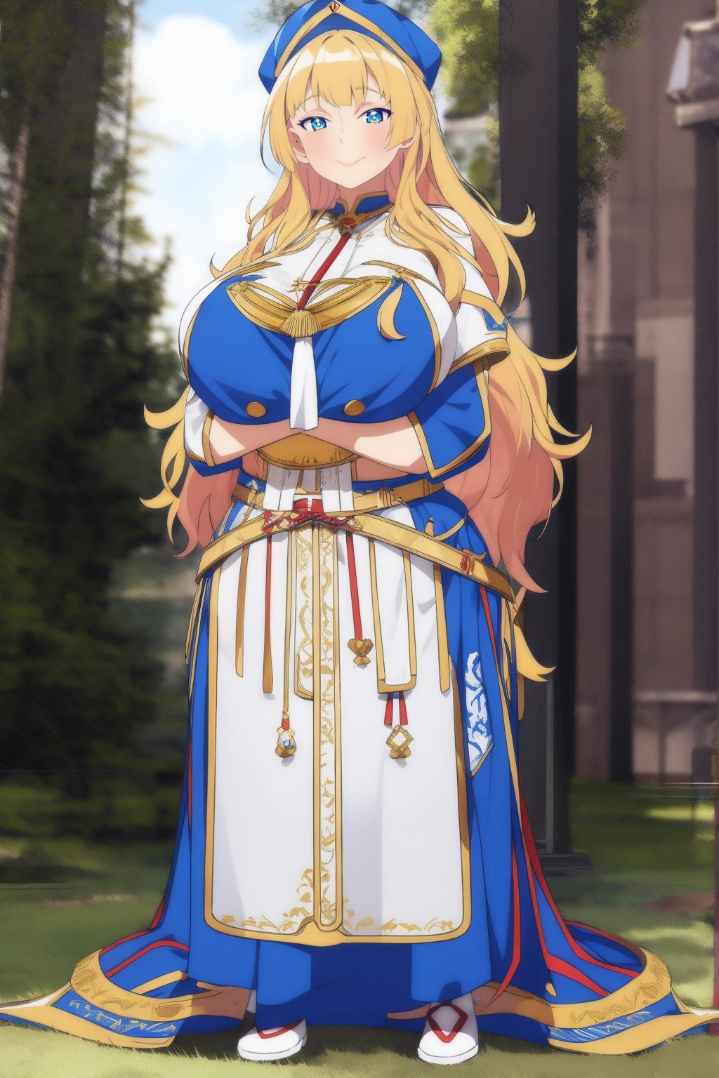 galko,1girl, solo,woman-medieval-cloths,priestess, full body, gyaru, huge breast, curvy, full body,