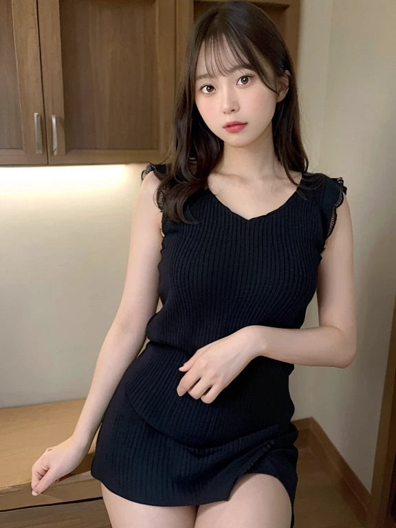 portrait of a japanese teen,(Best Quality,4K,8K,hight resolution,masutepiece:1.2),Ultra-detailed,(Realistic,Photorealistic,Photorealsitic:1.37),cute-style,Dribbling High Detail 8K,Studio Lighting - V 6, Underwear is visible, Sheer clothes,pleatedskirt,Random Faces, Random curly hair, bangss, bare-legged