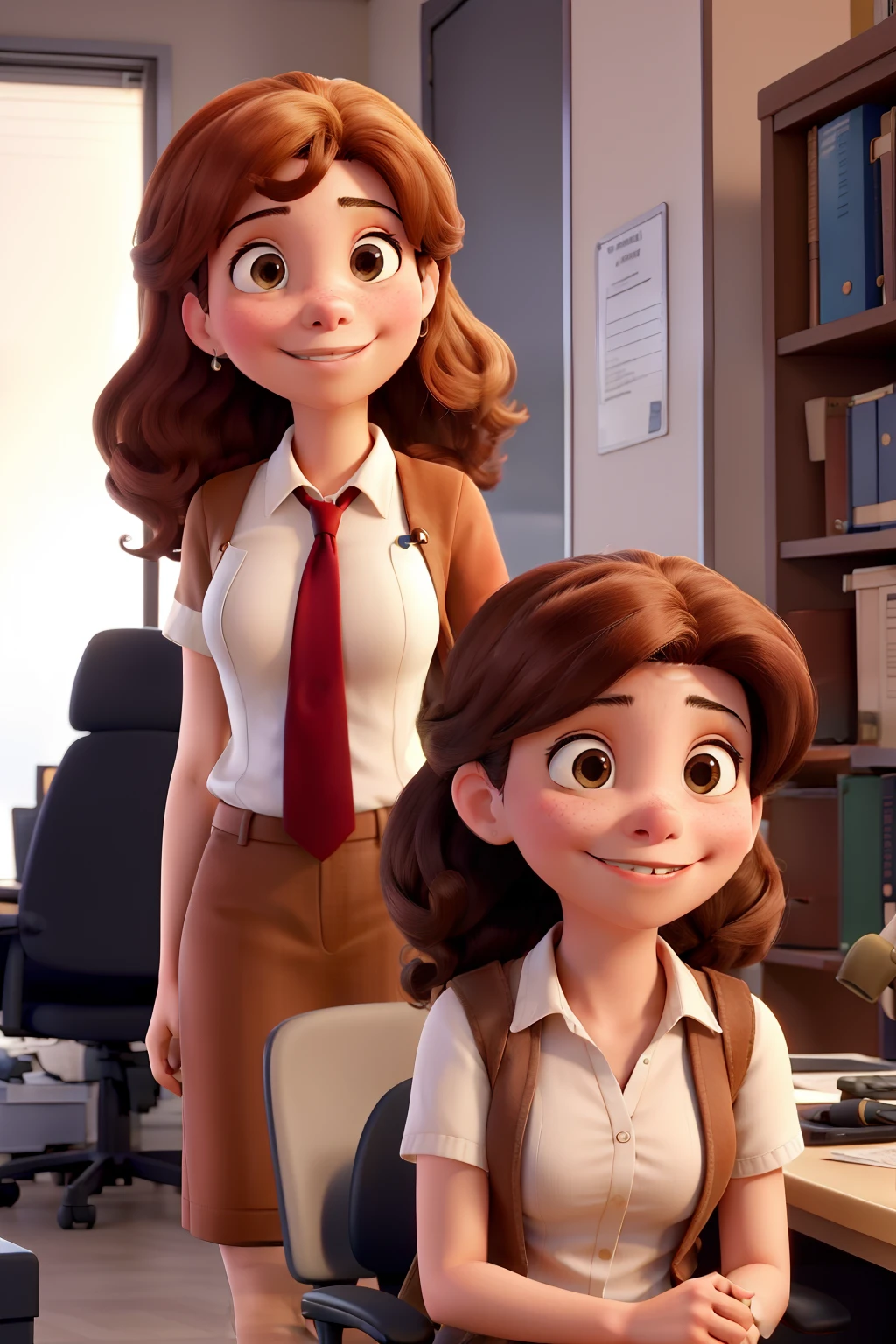 2 girls alone in the administration office and direct, Carini is the administrator and Fabiana is the lawyer, uma tem o cabelo castanho escuro e a outra o cabelos marron, ambas tem o cabelo grande e usa roupa social