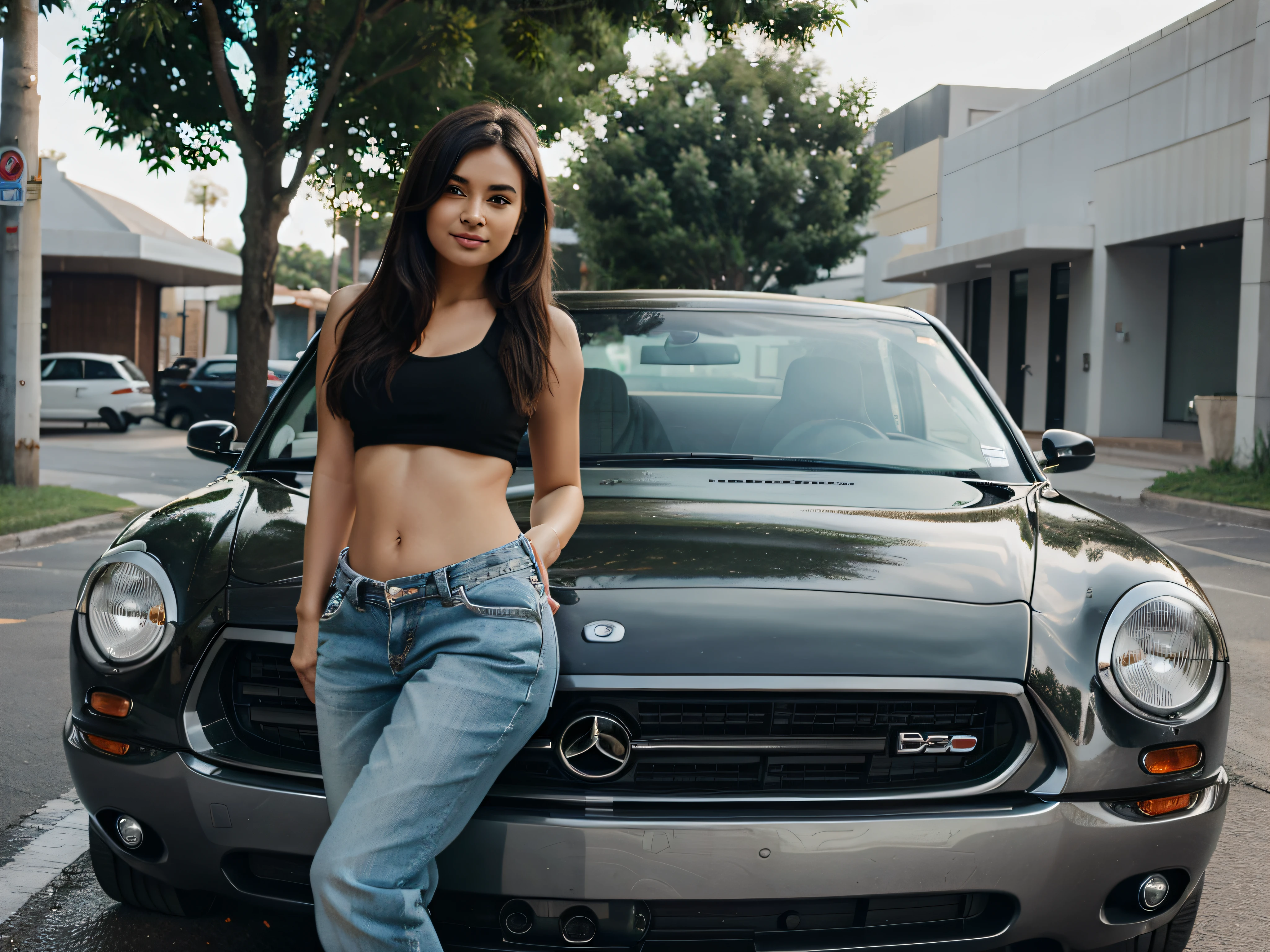 cute woman posing infront of car