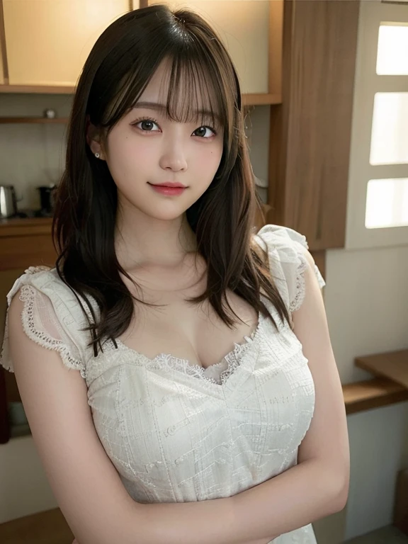 Best-quality, Masterpiece, Ultra-High-Resolution, (Photorealistic:1.4), Raw-Photo, 1girl, the most famous Japanese idol, 15-years-old, face-focus, grinning, looking at viewer, (wearing light-pink gorgeous evening-dress with luxurious-design), (extremely cute face like the most popular Japanese idol), (extremely beautiful hair), (((extremely beautiful big-black-eyes))), extremely beautiful skins, extremely beautiful long-eyelashes, extremely beautiful lips, extremely beautiful abundant-cleavage, detailed light-pink-gorgeous-evening-dress-with-luxurious-design