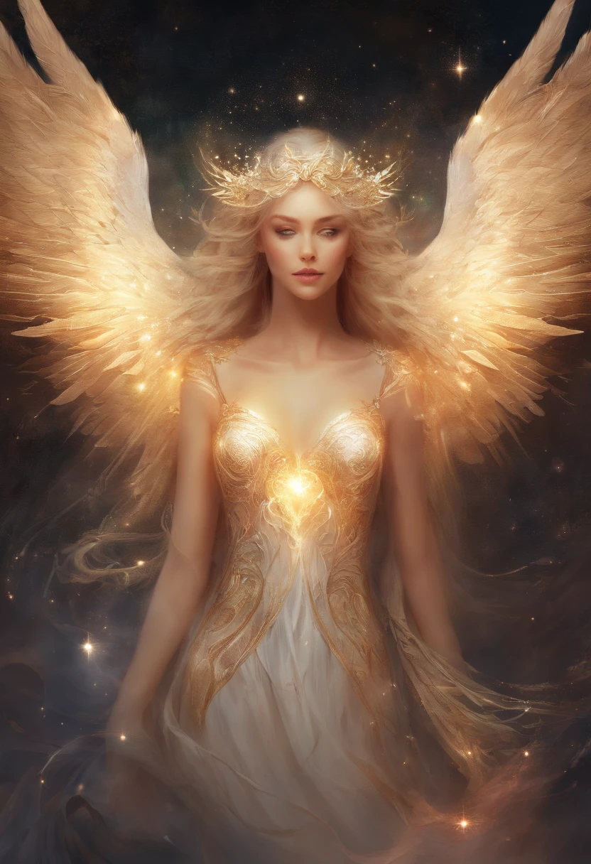 cosmic fallen angel, olhos claros brilhantes, Biomechanicals, estranho, assustador, Pesadelo, cores muito brilhantes, light particles, com luz brilhante, Mshiff, Arte do papel de parede, Papel de parede UHD