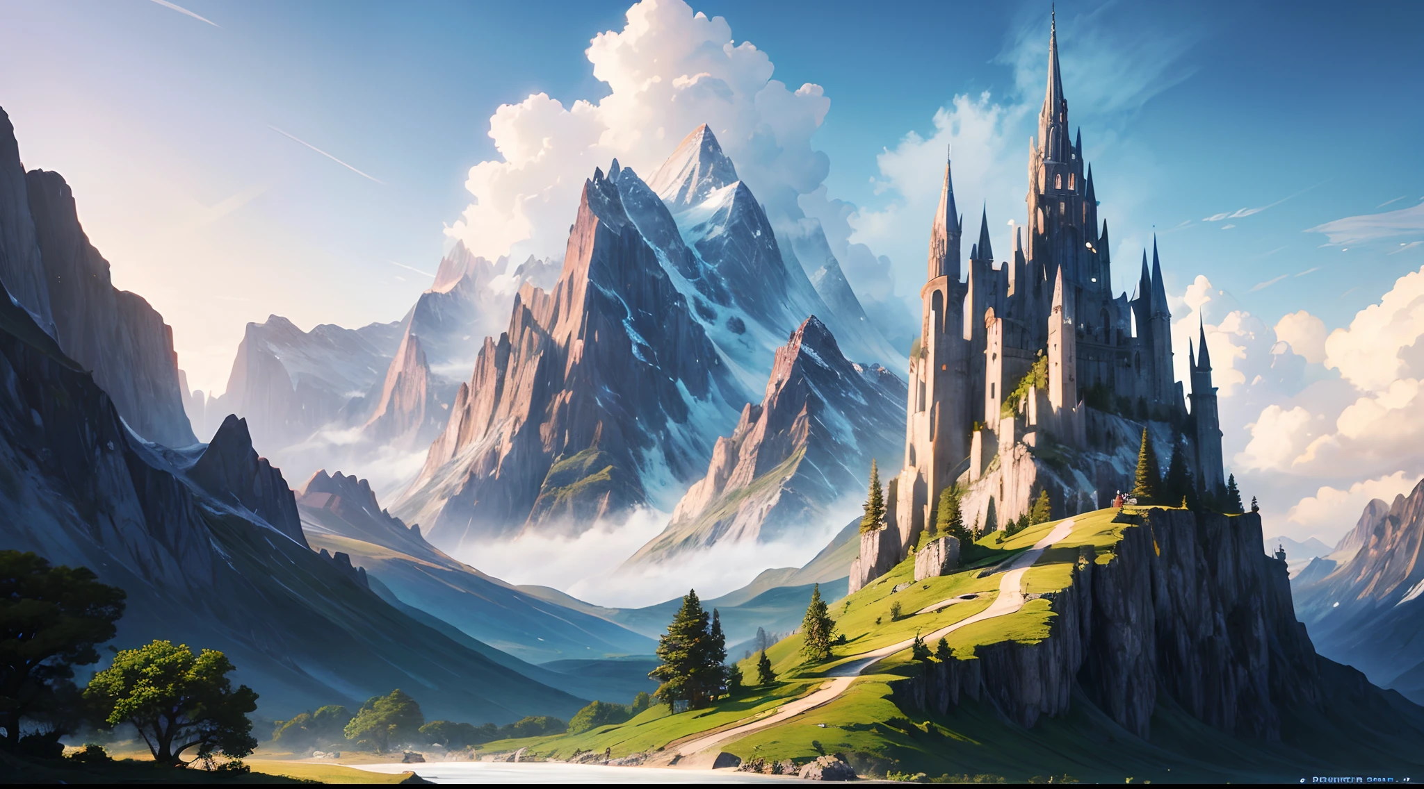 There are mountains with waterfalls and several trees in the foreground, impressive fantasy landscape, epic landscapes, fantasy matte painting,Cute, Fantasy art landscape, most epic landscape, 4k hd matte digital painting, Epic fantasy landscape, 4k highly detailed digital art, epic dreamlike fantasy landscape, epic landscapes, 4 k matte painting, ross tran. The background of the scenery is a maple forest,Underage girls,White and tender skin,Naked body,delicate hand,Slender and slender legs,Absolutely beautiful,