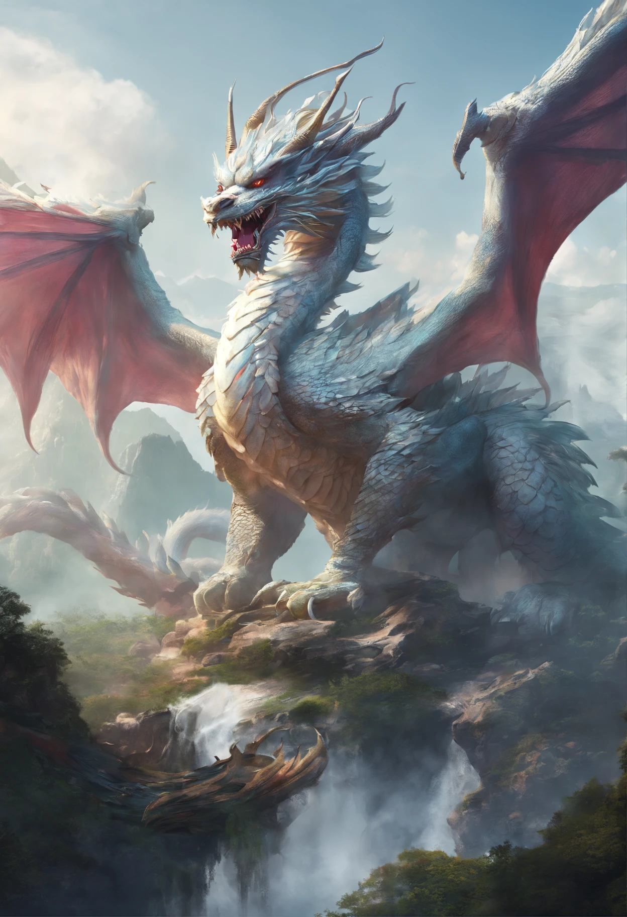 chinesedragon, enorme, gigantesco imagem colorida, white dragon, sheilong