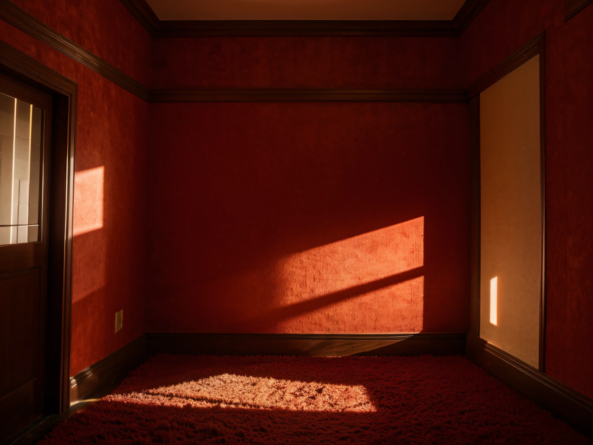 A background with Christmas decorations in the corners against a red surface.
