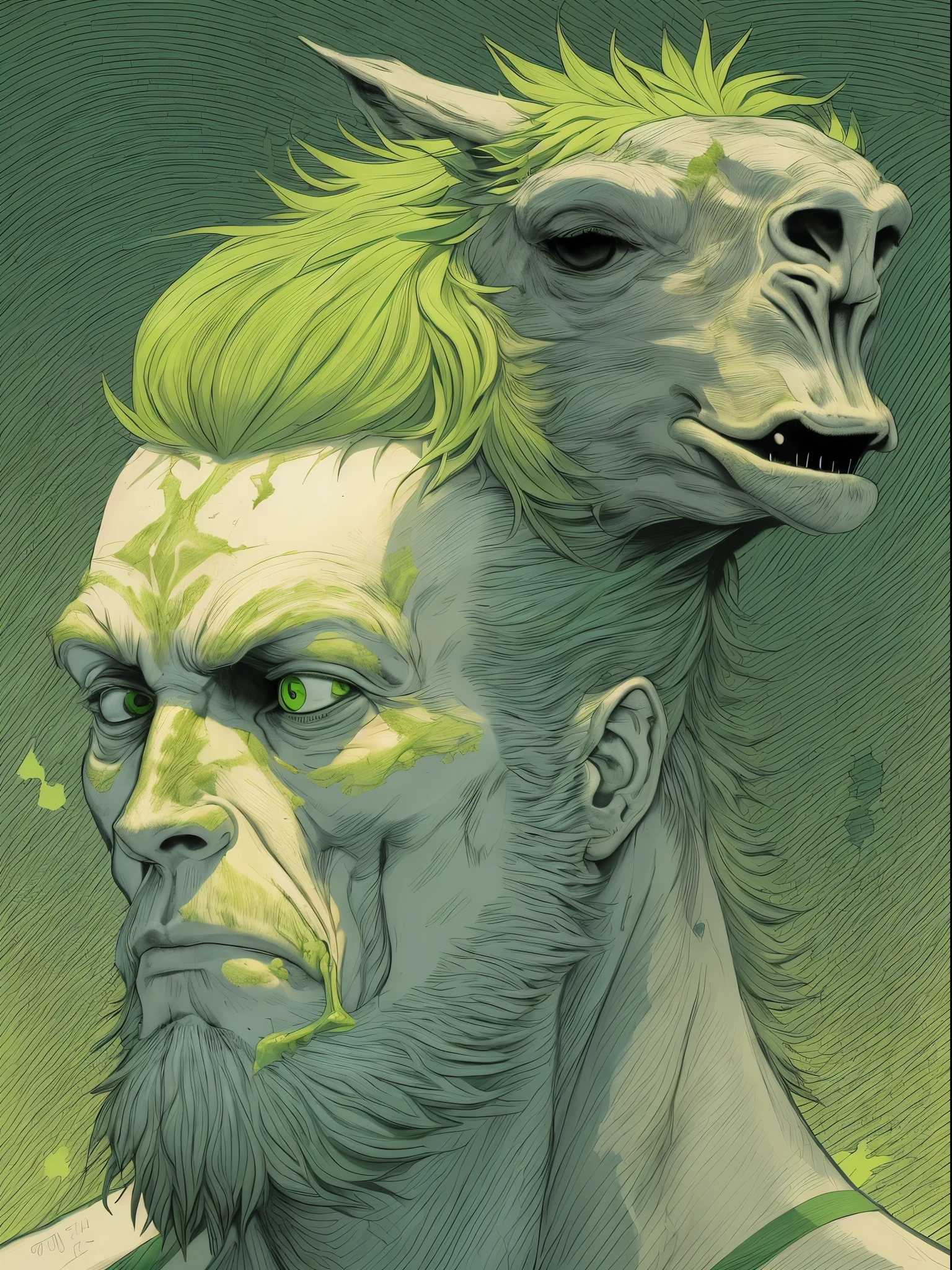 un primer plano de un hombre con una llama verde en la cabeza y torso, humano resplandeciente, Como se ilustra en Top Cow Comics, Brillando en poder, Sosteniendo fuego verde, Hoja de alma verde brillante,esqueleto,esqueleto humano,huesesos,deretirse,nuclear