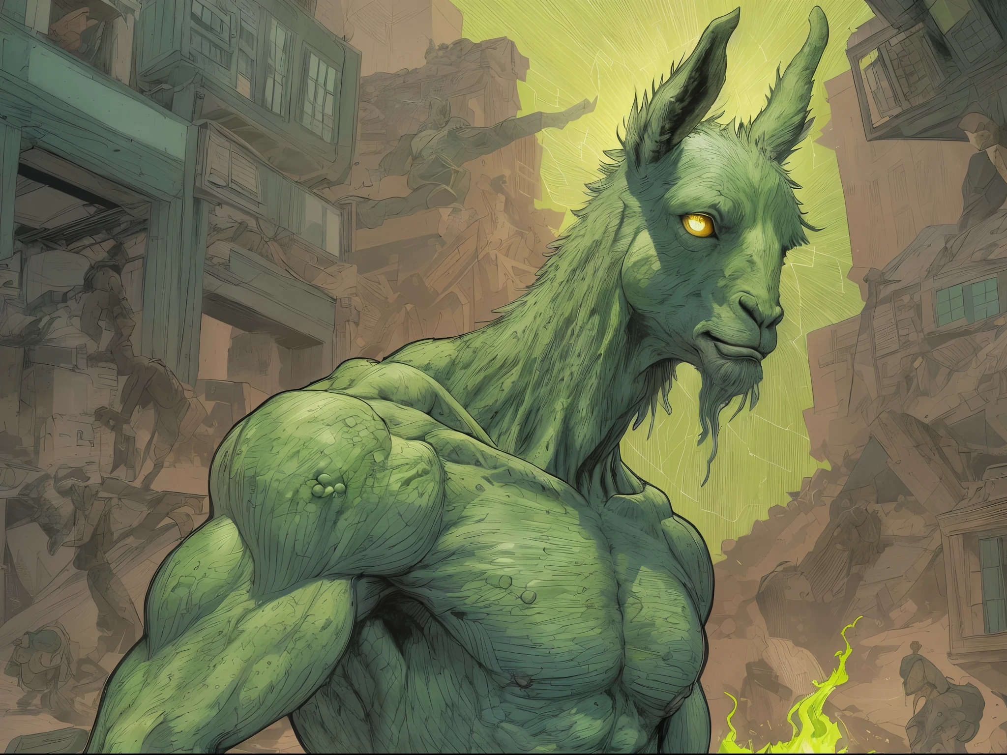 un primer plano de un hombre con una llama verde en la cabeza y torso, humano resplandeciente, Como se ilustra en Top Cow Comics, Brillando en poder, Sosteniendo fuego verde, Hoja de alma verde brillante,esqueleto,esqueleto humano,huesesos,deretirse,nuclear