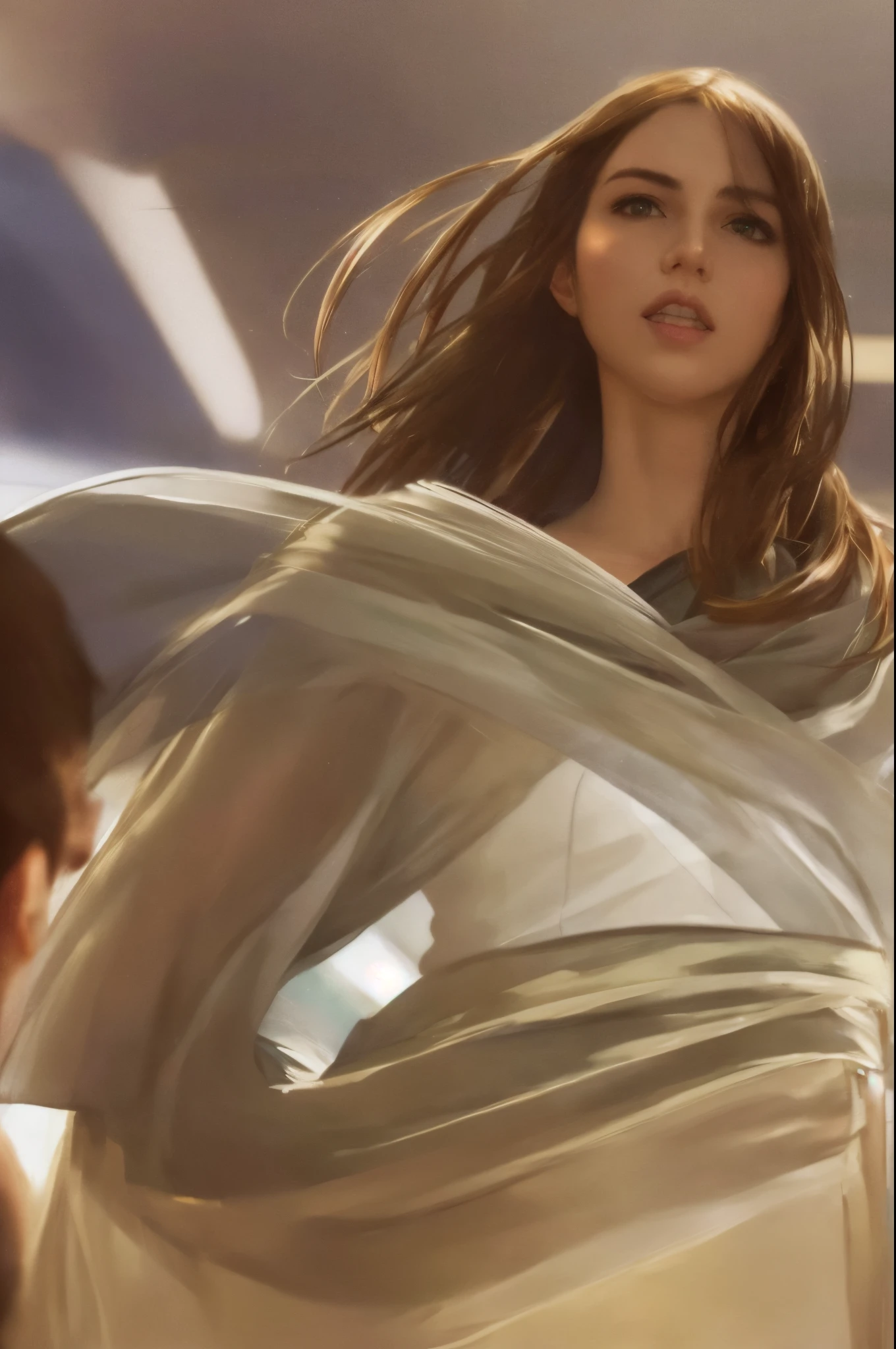 A woman in a white dress is standing in a room - SeaArt AI