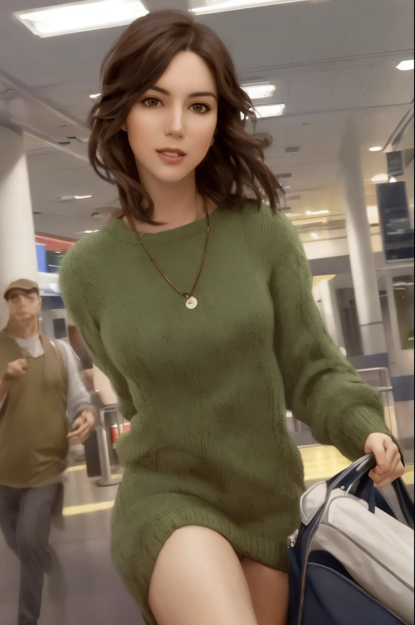 (airport,crowd of ,)
 ,
(looking at viewert), 
(Open your lips),Happy,
ssmile,(A detailed eye,Bright pupils),Glossy glossy skin, Dentate skin,
hiqcgbody,largeeyes,Unbeatable masterpiece, Ultra-realistic 8k CG, Clean, pretty  face, Glossy glossy skin,(Dentate skin),
author：Ed Brinkie, Artie Guéran, by Ghibli Studio, author：Jeremy Mann, Greg Manchess, Antonio Moro, Hot topics on artstation, Trends on CGSociety, iintricate, high detal, Focus sharp, dramatics,