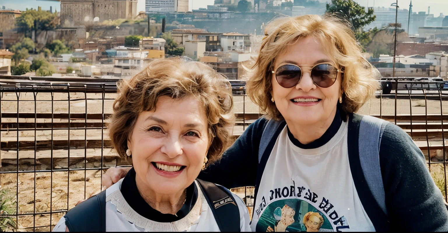 Craft a delightful visual narrative featuring two vivacious grandmothers on vacation, each with their own unique charm. Set against the backdrop of Milan, capture the nuanced expressions on their faces—wrinkles etched with a lifetime of laughter, eyes sparkling with shared stories. One grandmother, sporting stylish glasses, exudes a playful wisdom, while her companion radiates timeless beauty with a mischievous twinkle in her eye.
Ensure the scene is filled with genuine, contagious laughter, making it clear that these grandmothers are not just friends but partners in crime. Steer away from traditional poses like hugging or holding hands, opting for a candid and humorous moment that encapsulates the essence of their friendship without clichés.
Feel free to infuse a touch of humor into the scene, whether it's a shared inside joke or a playful gesture that adds a light-hearted touch to the image. The goal is to evoke a sense of joy, camaraderie, and the unmistakable bond between these two remarkable women on their memorable vacation.