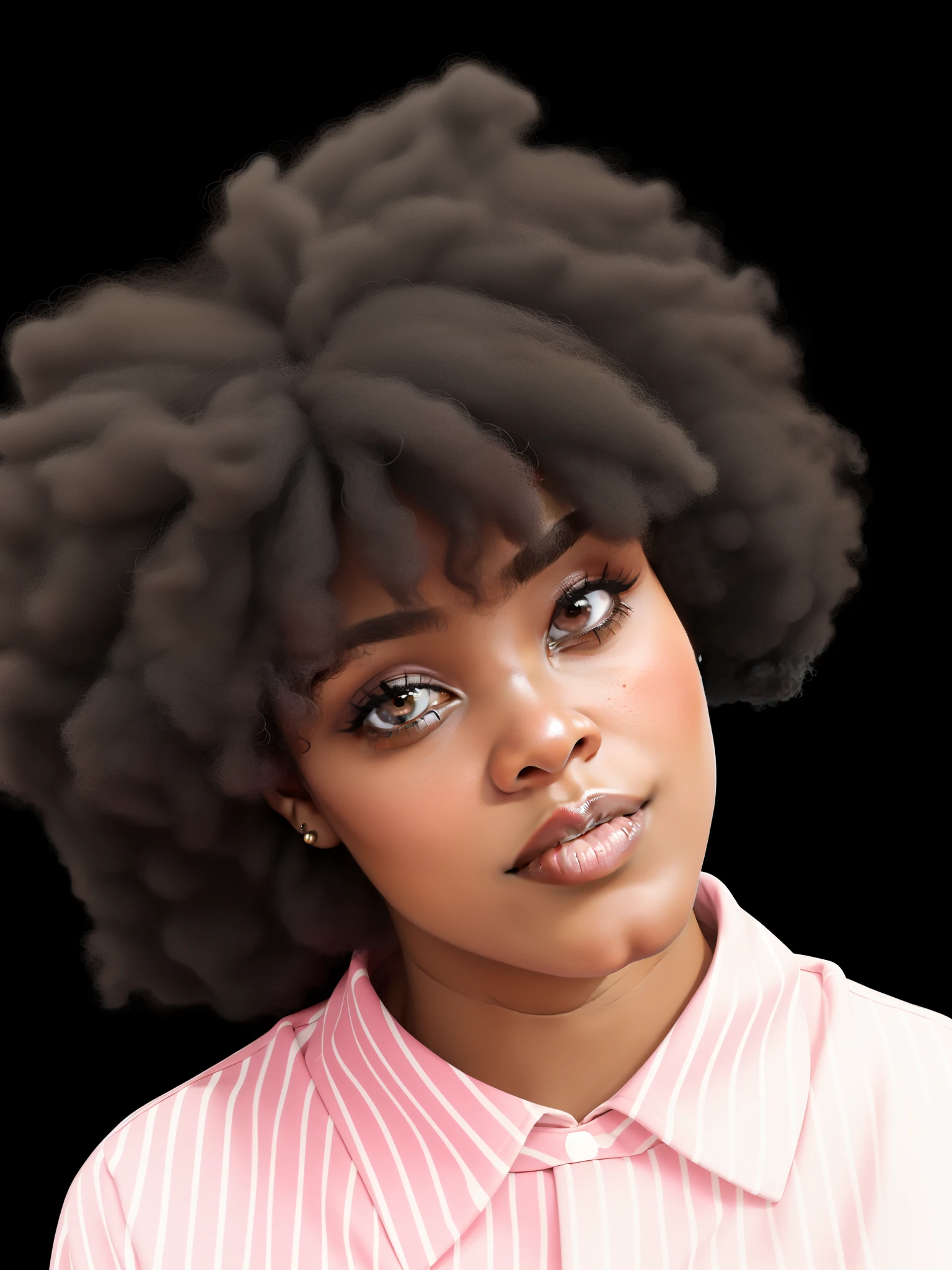 there is a young woman with very big afro hair, com afro, grande afro, cabelo afro, foto de uma mulher negra, jovem mulher negra, cabelos naturais, Close Up foto retrato, Menina africana de pele clara, adolescente negra, medium close up portrait, cabelos afro longos, samurai bonito com afro, afro, retrato de alta qualidade, mulher jovem negra