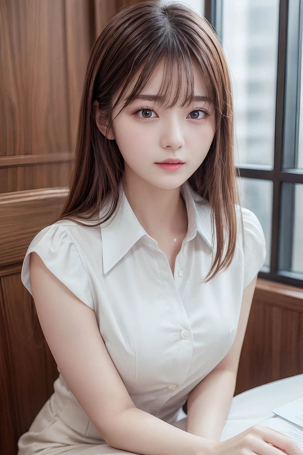 ((Top image quality、8K、masterpiece:1.3))、Realistic high-quality photos、top-quality、Cute and delicate face of girl、40 talents、OL、Business suit、Tired expression