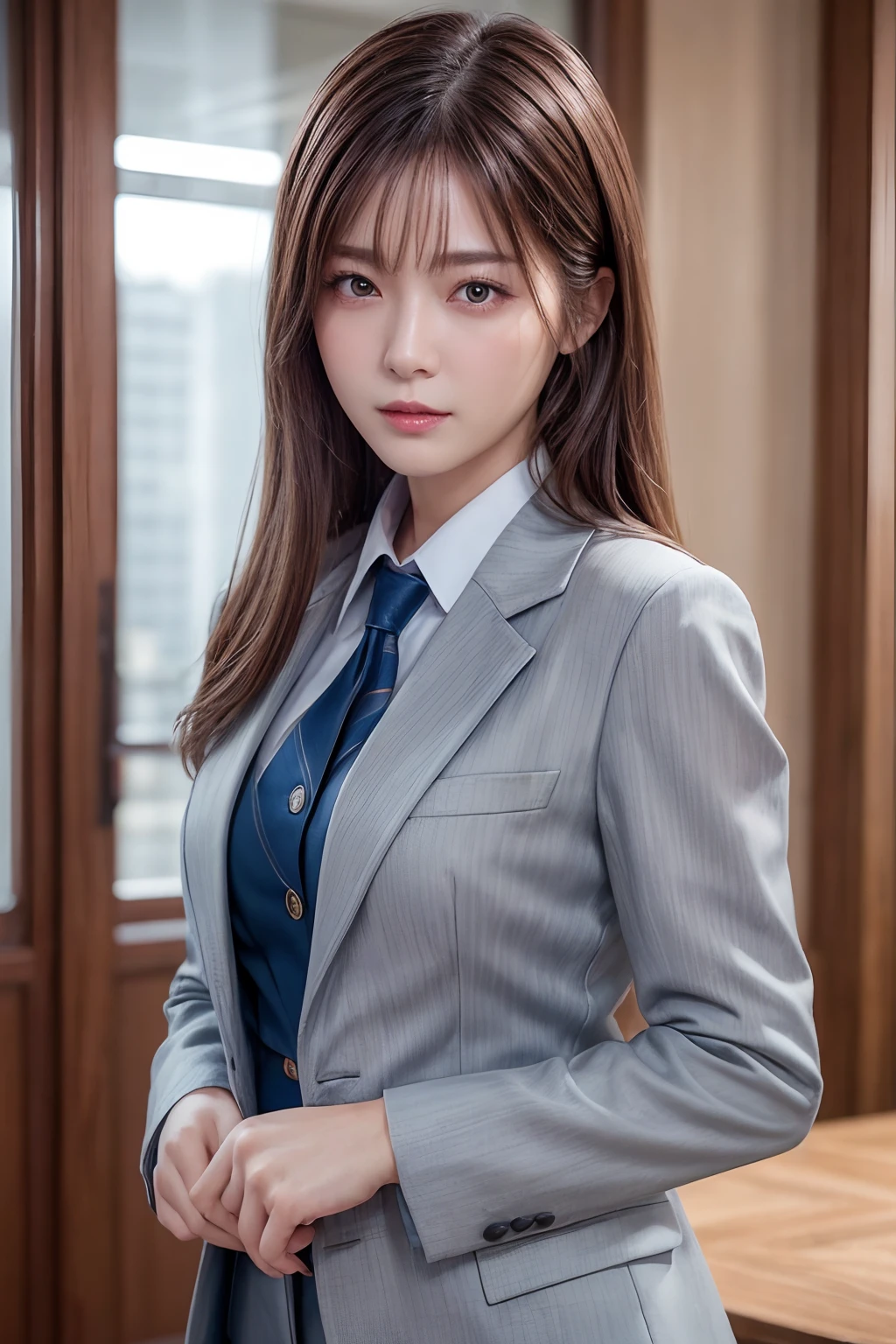 ((Top image quality、8K、masterpiece:1.3))、Realistic high-quality photos、top-quality、beautiful detailed face and eyes, OL、Business suit、half body shot.