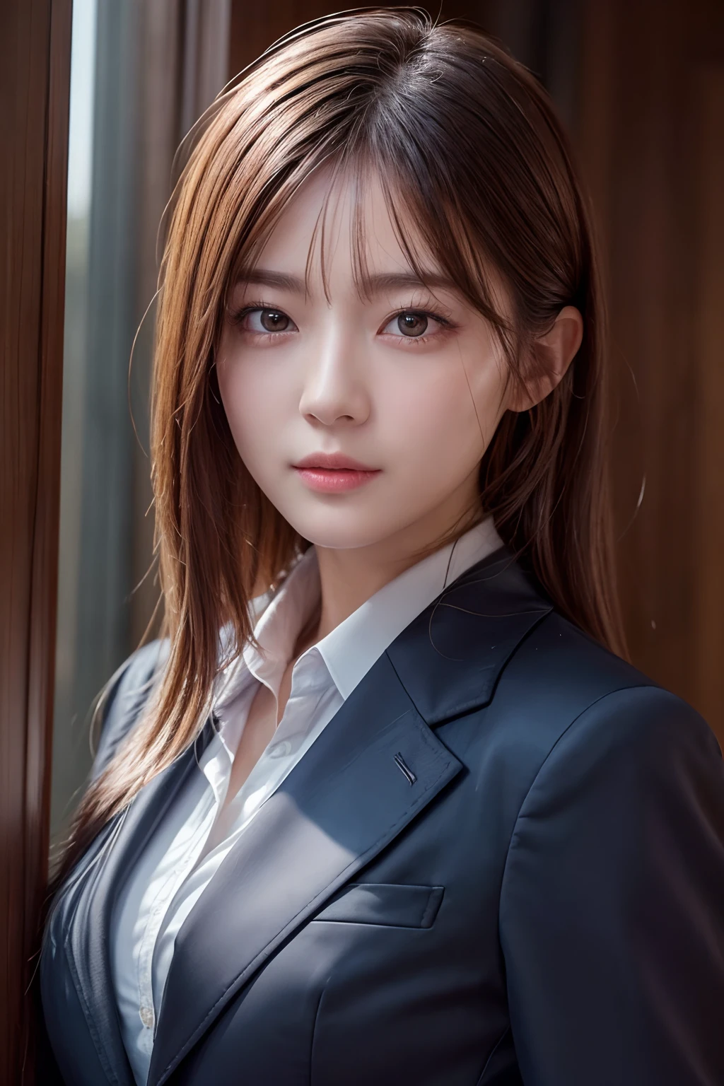 ((Top image quality、8K、masterpiece：1.3))、Realistic high-quality photos、top-quality、beautiful detailed face and eyes, OL、Business suit、half body shot.