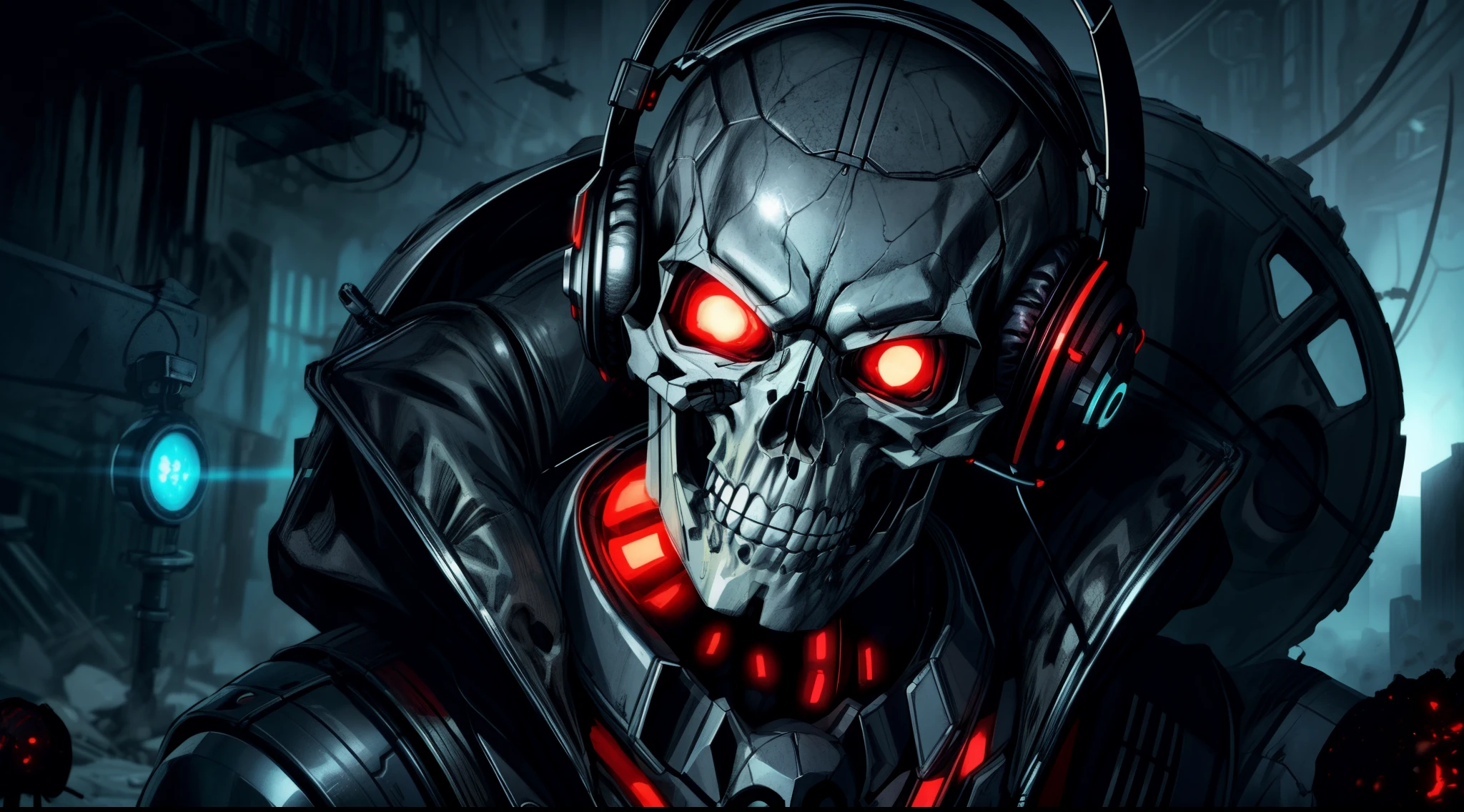 fully transparent mechanical skull cyberpunk, hyperdetailed