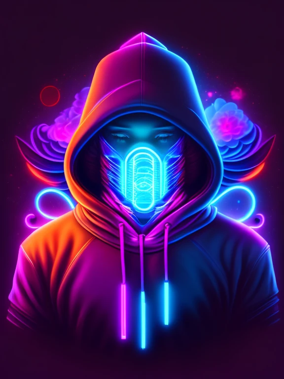 Girls' head, auricular, Hood, cores neon legais, design de camisetas, rzminjourney, arte vetorial