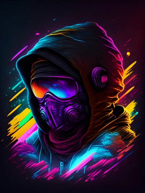 Girls' head, auricular, Hood, cores neon legais, design de camisetas, rzminjourney, arte vetorial