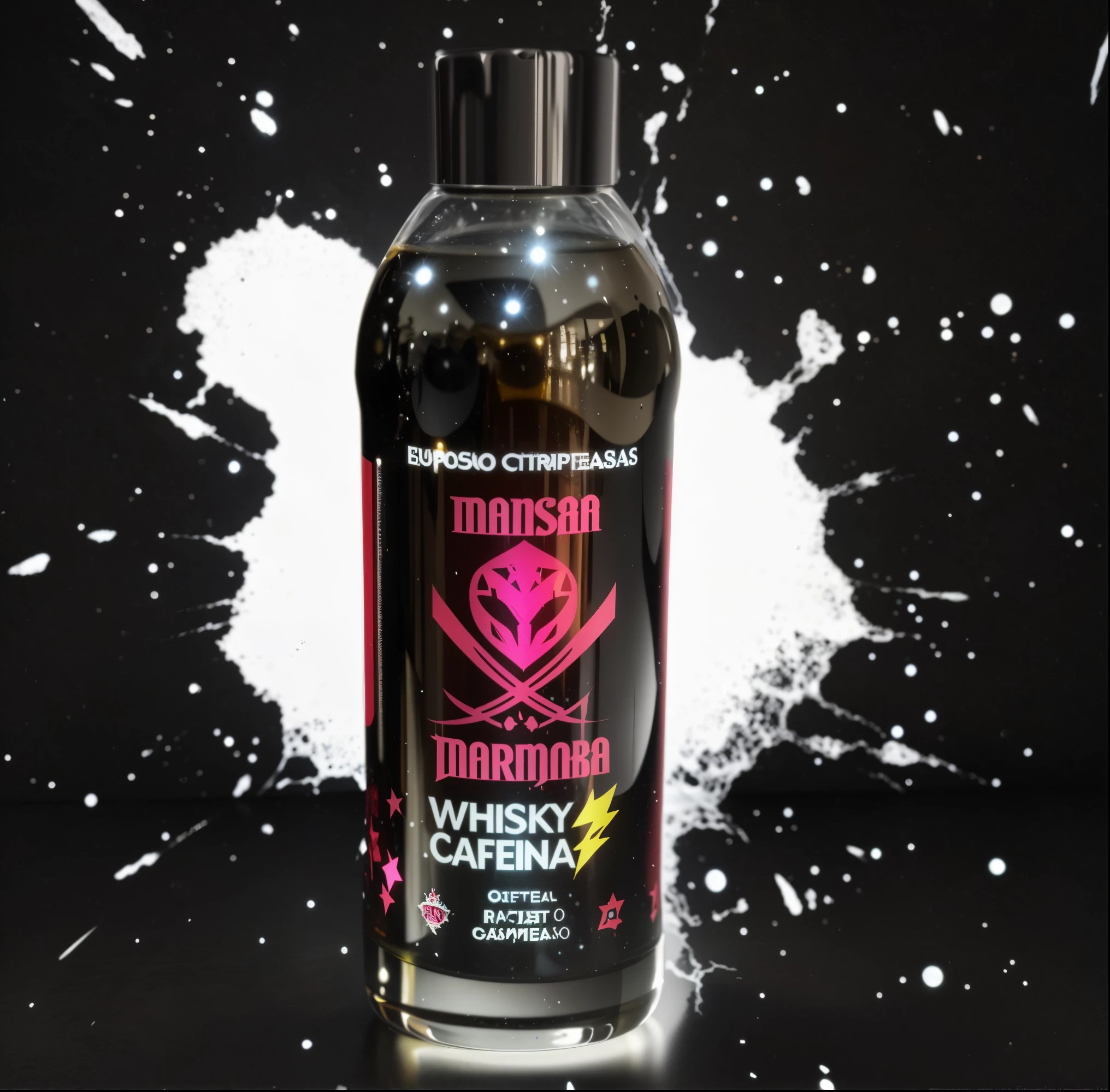 escurecer o fundo darkness, lightning and thunder reflecting in the bottle, escurecer a garrafa, fundo da imagem estrelada, estrelas e ovnis, sombrio, obscuro(brilhar), (particle effects), super realistic, super detalhado, dramatic lightning, 4k, master part, sem o fundo branco, tudo preto com estrelas brancas, e relampagos refletindo na garrafa