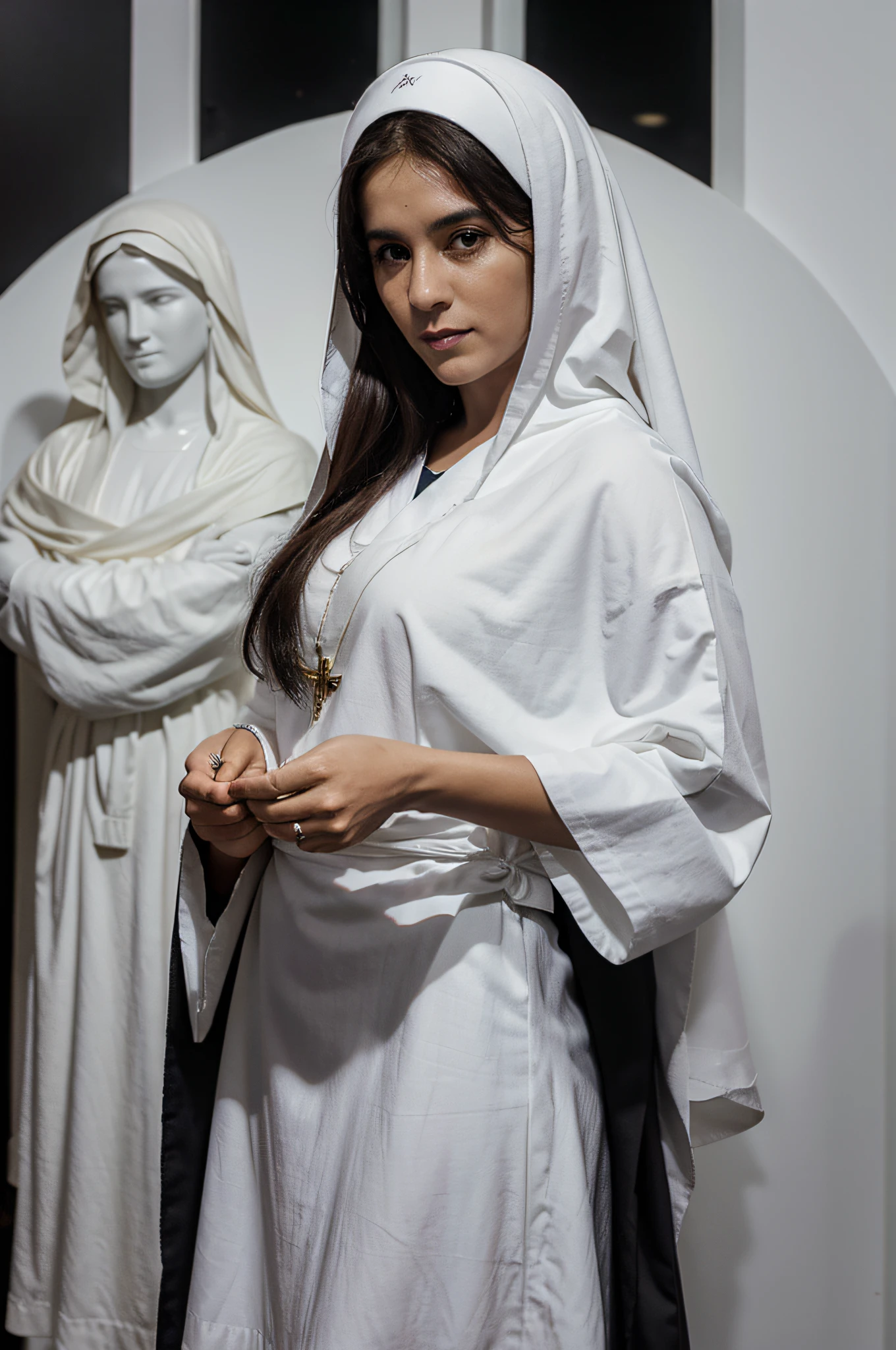 cena ultra realista de Maria, mother of Jesus Christ, orando( estilo branco e preto para colorir)