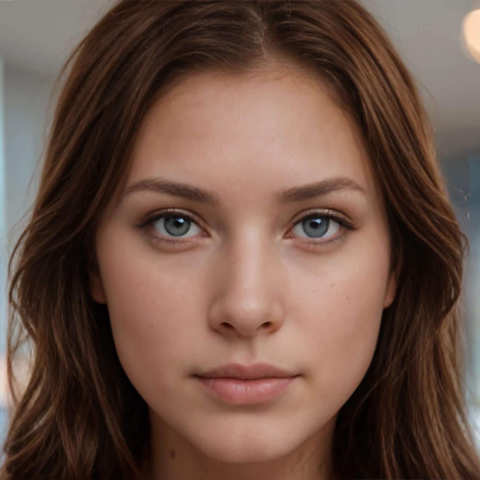 Beautiful 23 year old Norwegian woman., ((brown hair 1.2)), ((ojos azules 1.2)), cuerpo perfecto, mirando a la camara sensualmente. Imagen ultradetallada calidad 8k, Detalles ultradetallados en la piel y en la cara. ((Imagen closeup del rostro))