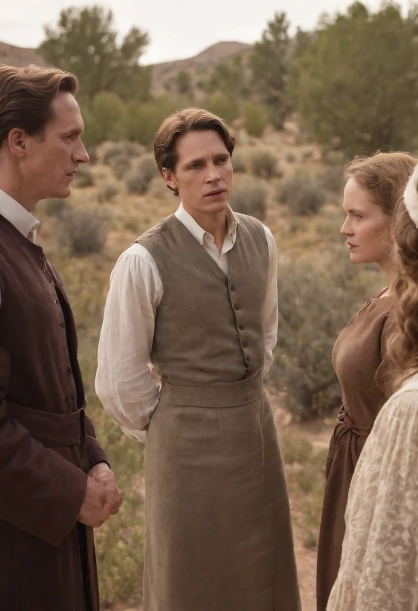 A group of women secretly meeting to plan their escape,original,Elijah King, a fictional character reminiscent of Warren Jeffs, stands as a commanding figure in his community, often seen in traditional, modest attire that signals his self-proclaimed spiritual leadership. His stern, unsmiling face and piercing gaze convey a sense of authority and an unyielding belief in his own doctrines.