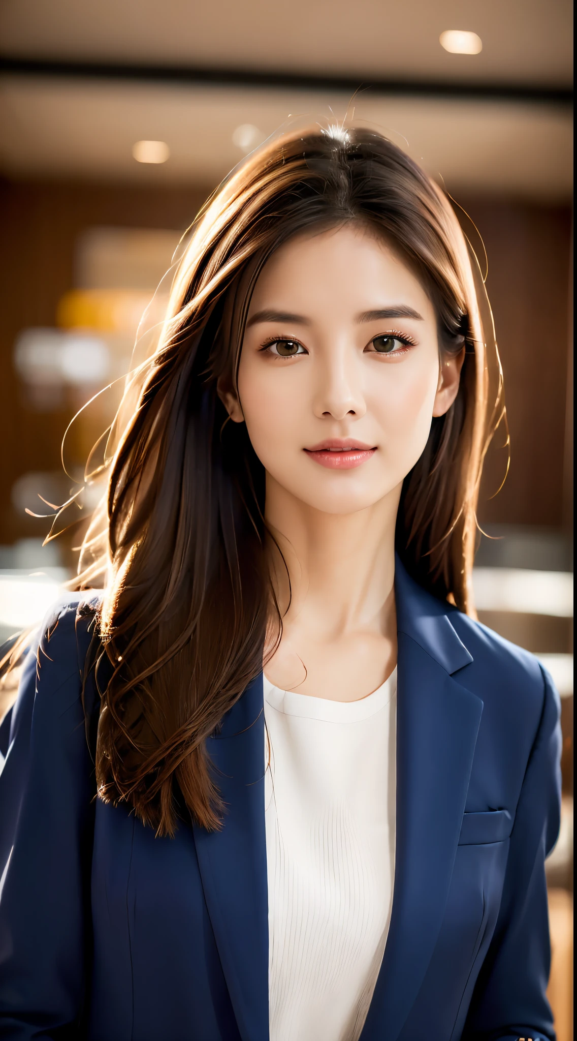 (realistic, high-quality, beautiful detailed face and eyes:1.3), OL, business suit, half body shot, (best quality, 8K, masterpiece:1.3), professional lighting, vibrant colors, elegant posture, confident expression, modern office setting, (subtle, natural, warm color tones), sharp details, glossy finish