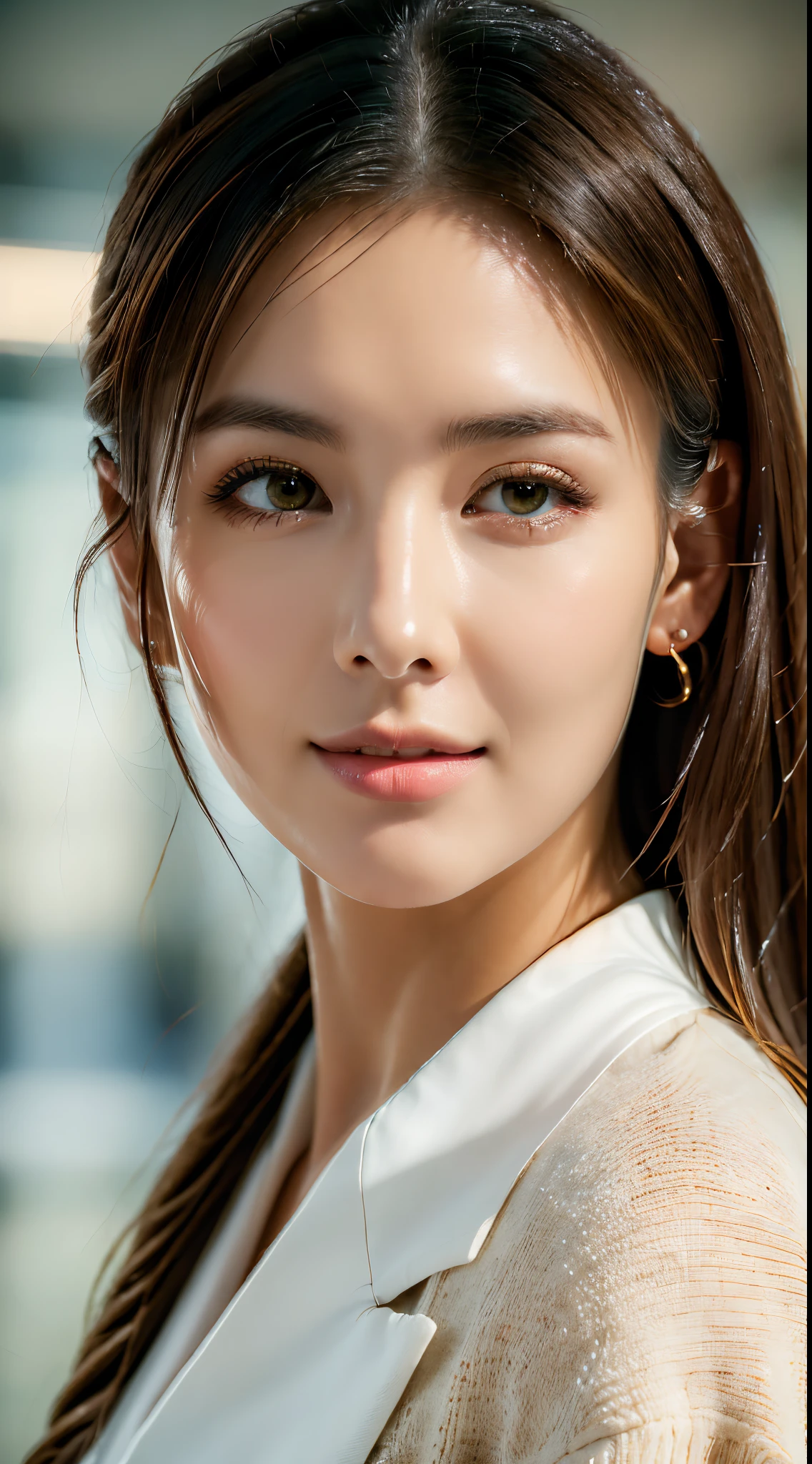 (realistic, high-quality, beautiful detailed face and eyes:1.3), OL, business suit, half body shot, (best quality, 8K, masterpiece:1.3), professional lighting, vibrant colors, elegant posture, confident expression, modern office setting, (subtle, natural, warm color tones), sharp details, glossy finish
